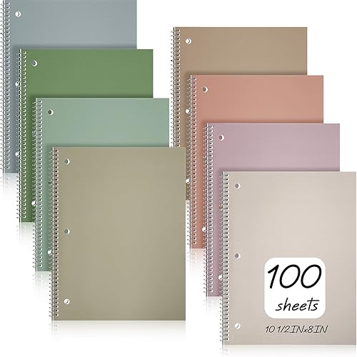 Miniatura 1 de Teling 12 cuadernos en espiral de 1 materia con rayas anchas de 8 x 10 12 pulgadas, cuaderno en espiral de 3 agujeros divisores, varios colores,