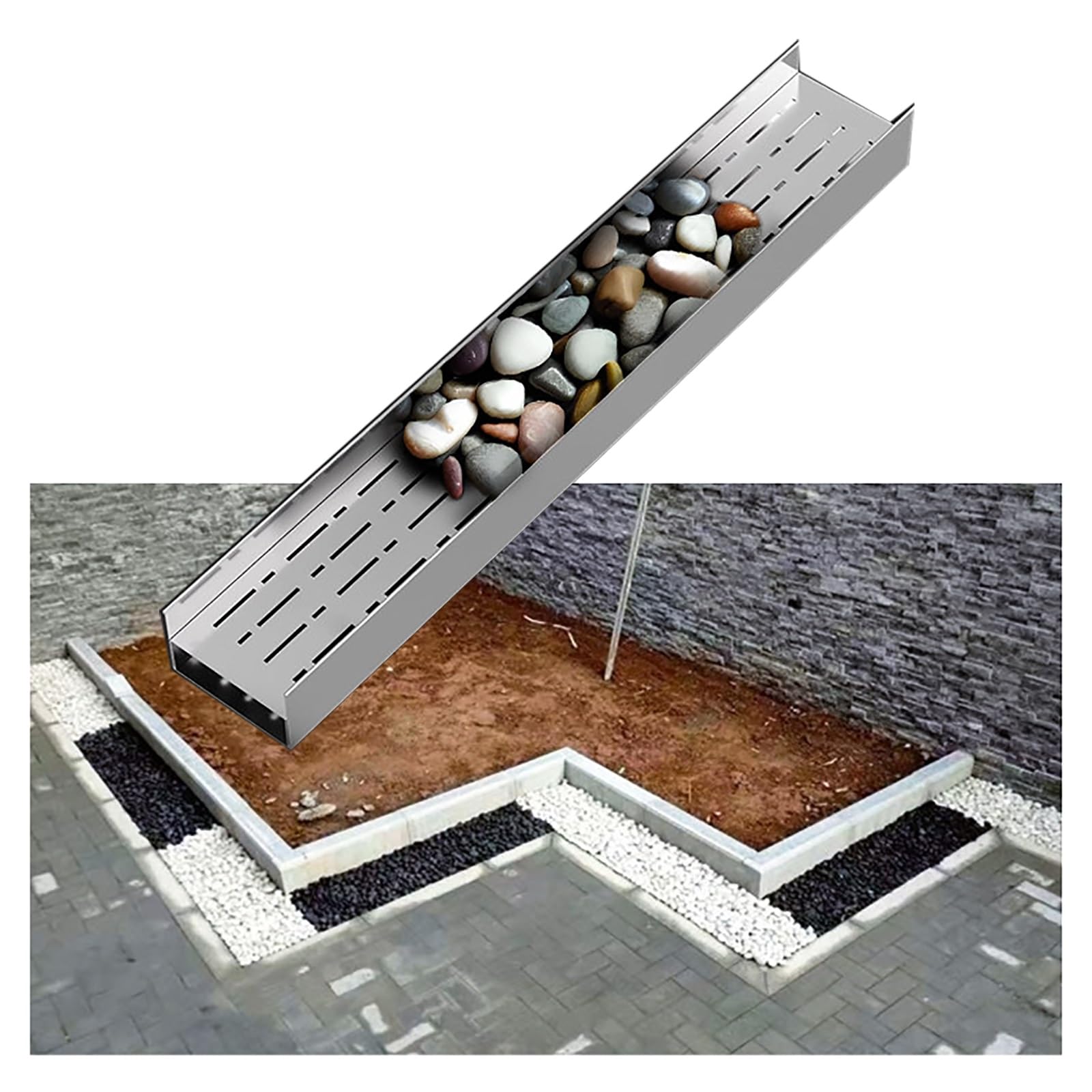 GLDYTVF Outdoor Drainage Channel - Narrow Drainage Gutter with Grate for Pavers Concrete Patios & Walkways (H5*W15CM / H1.97*W5.91IN) - Effective Water Management Solution