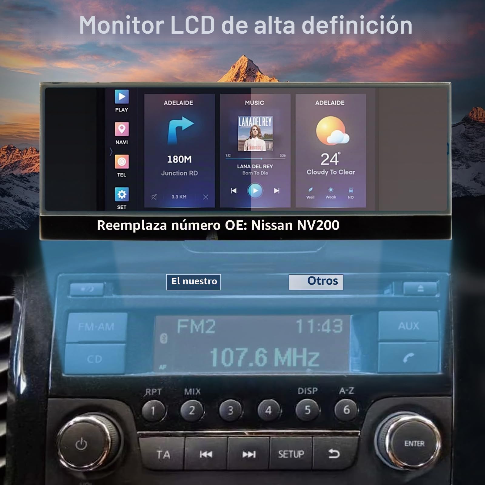 NV200 Pantalla LCD de coche para Nissan, para Qashqai, para Juke, para Micra, para Navara NV200 86KK2U00SC975YHH13FFO Reproductor de Radio LCD Display (123 x 36 Pixeles)