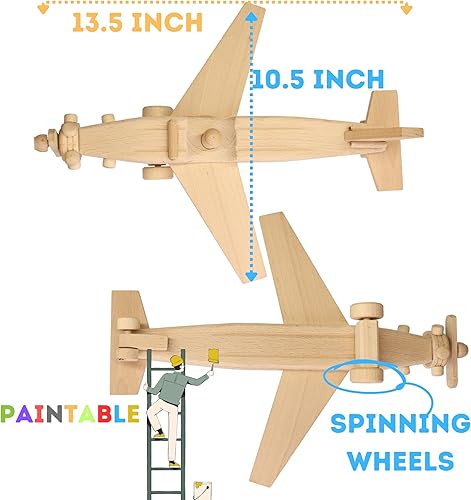Miniatura 2 de Juguetes de avión de madera para niños - Juguete educativo y pintable, modelo de decoración del hogar hecho a mano para niños y adultos - Artesanía