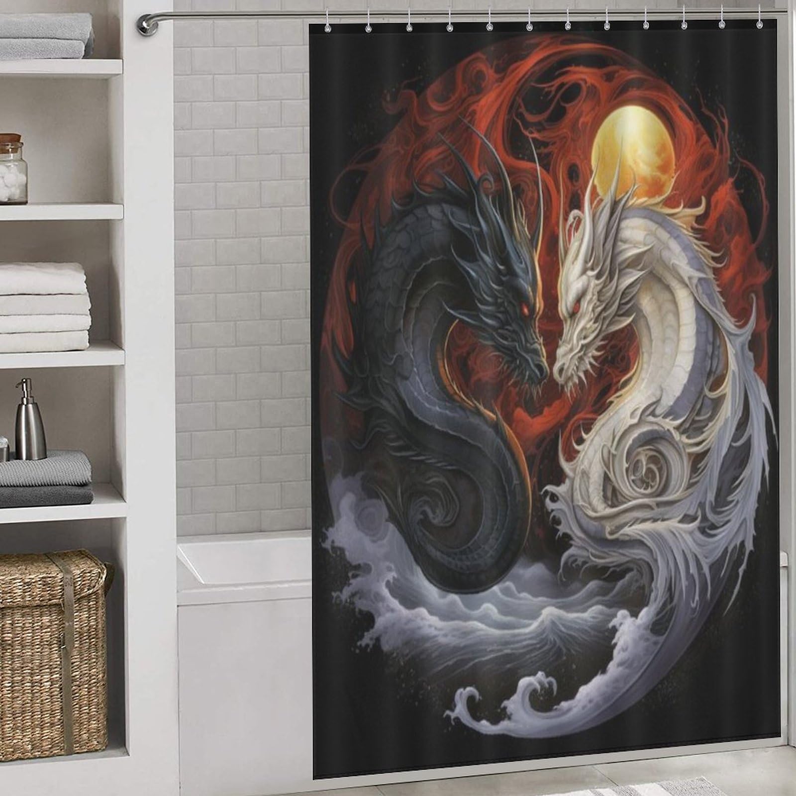 Rideau de douche dragon anti-moisissure et imperméable en tissu polyester pour bain