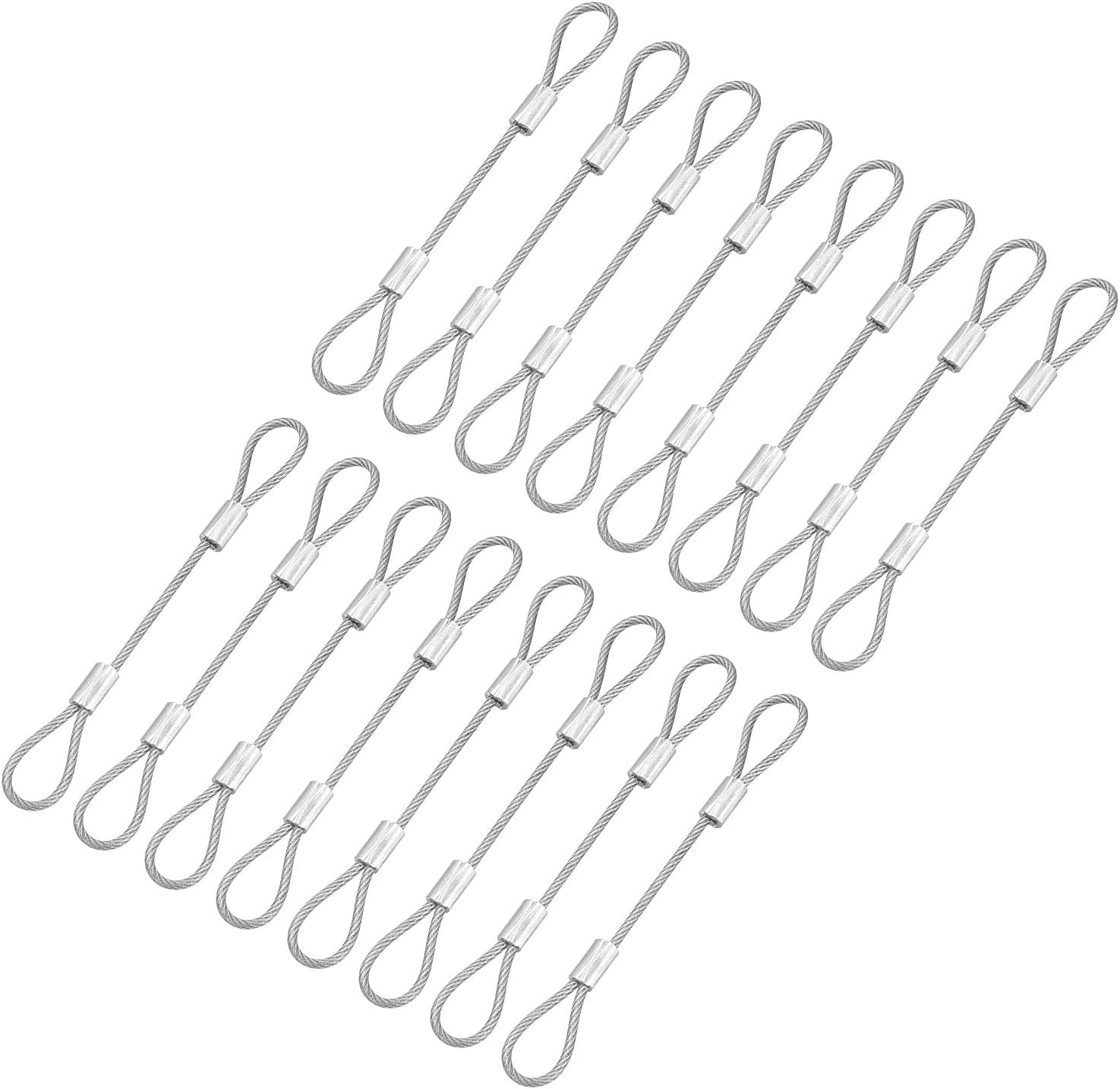 16 Pcs Security Cable Lock - Double Loop Cable (0.33 ft x 0.08 Inch) Vinyl Coated 304 Stainless Steel Safety Flexible Wire Rope Luggage Bike Anti-Theft Security Chain Lock, Silver