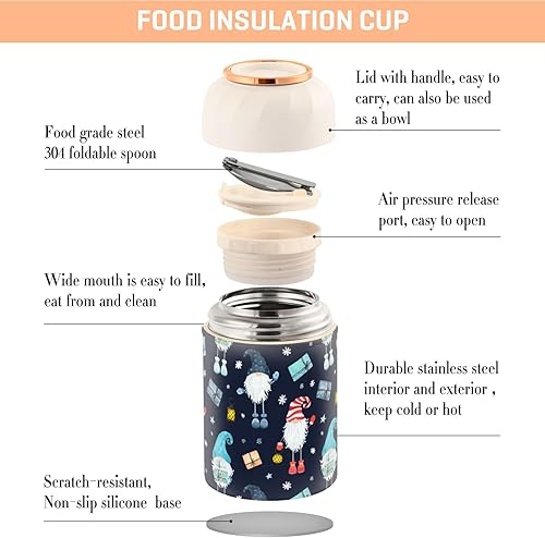 Miniatura 4 de Christmas Watercolor Gnomes Food Jar with Spoon Stainless Steel Vacuum Insulated Food Container 17 oz Soup Thermos for Adults
