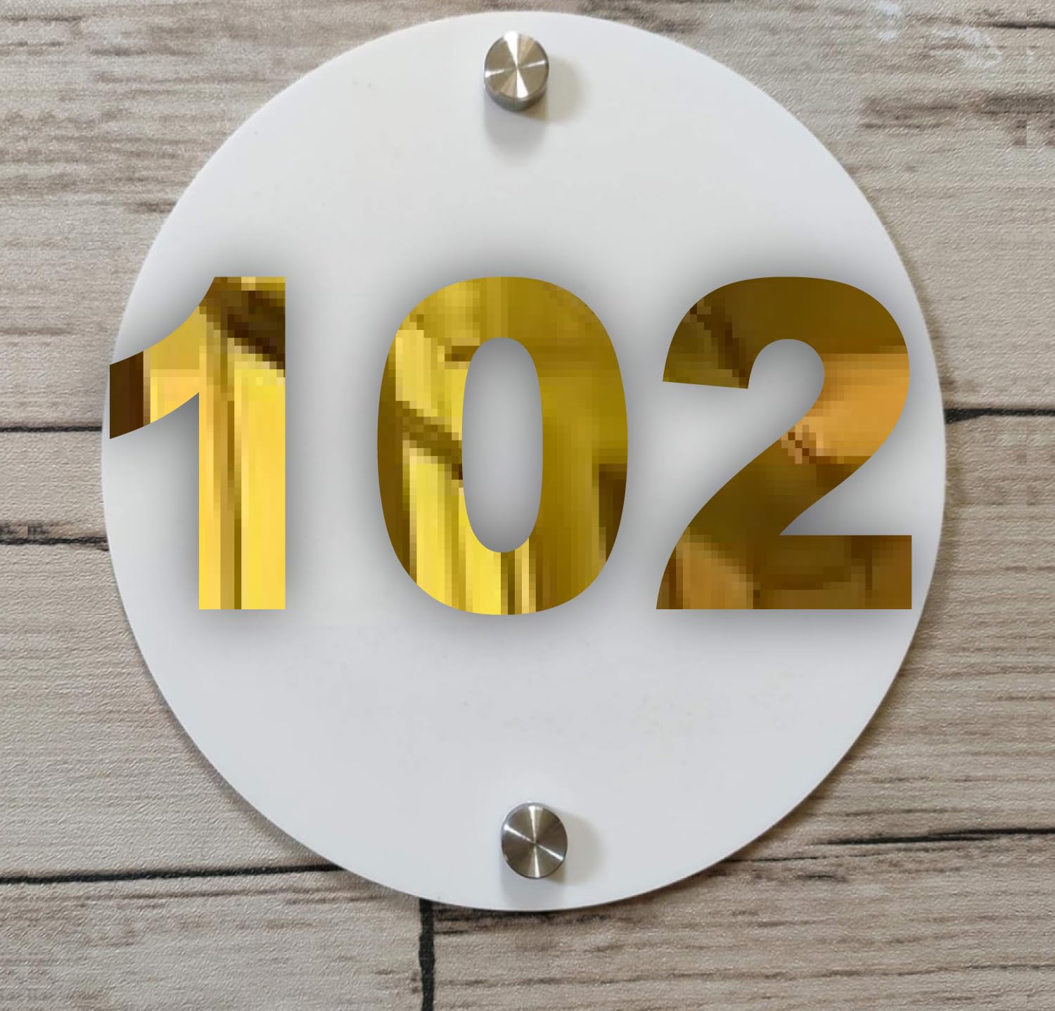 Room Number Plate No 102 | Mirror Gold with White Acrylic Number Plate with Double Side Tape On Backside-image-43