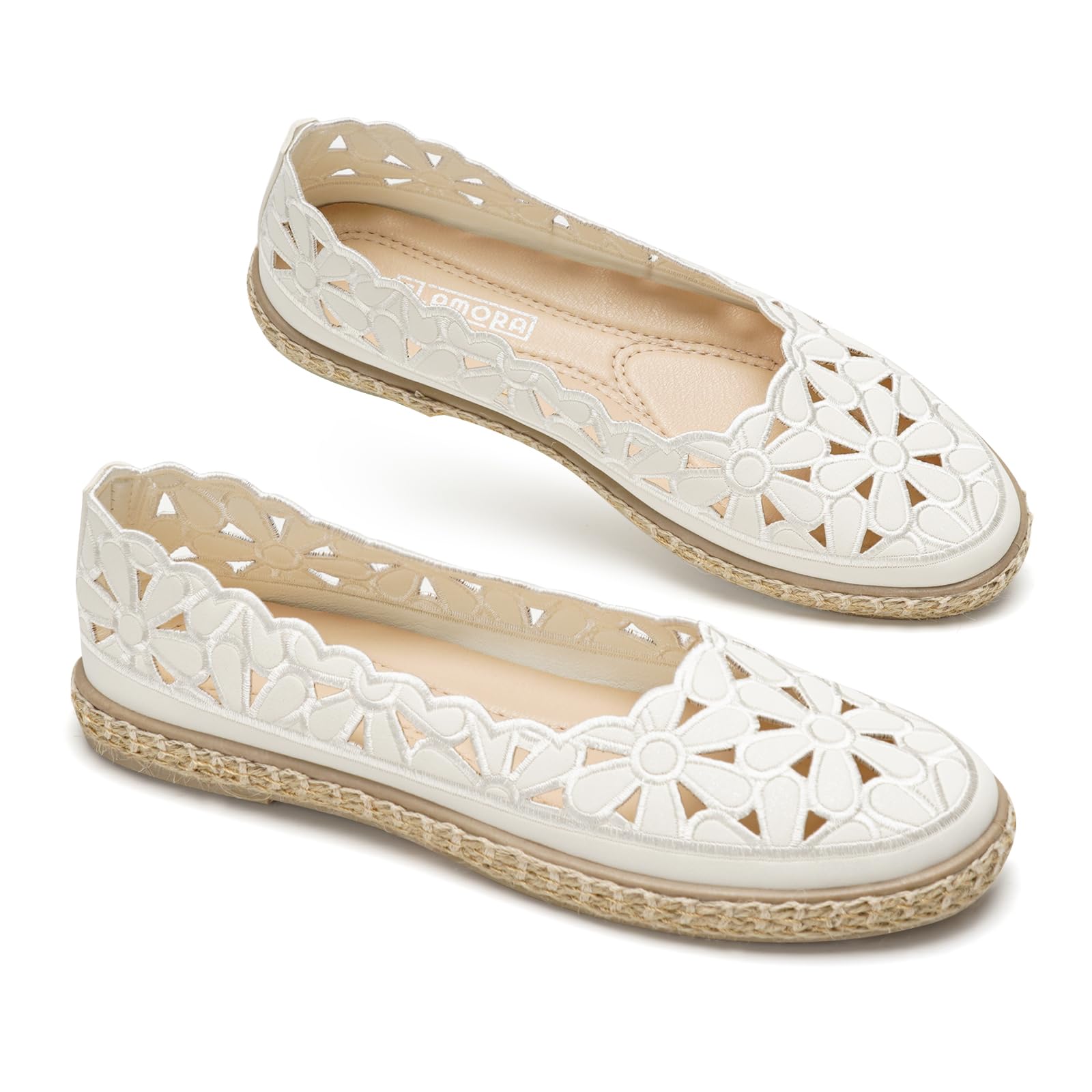 GLAMORA Alpargatas Mujer Caladas con Flores Bordadas, Manoletinas Bailarinas con Suela de Esparto, Zapatos Planos Transpirables, Mocasines Mujer Cómodos Primavera Verano