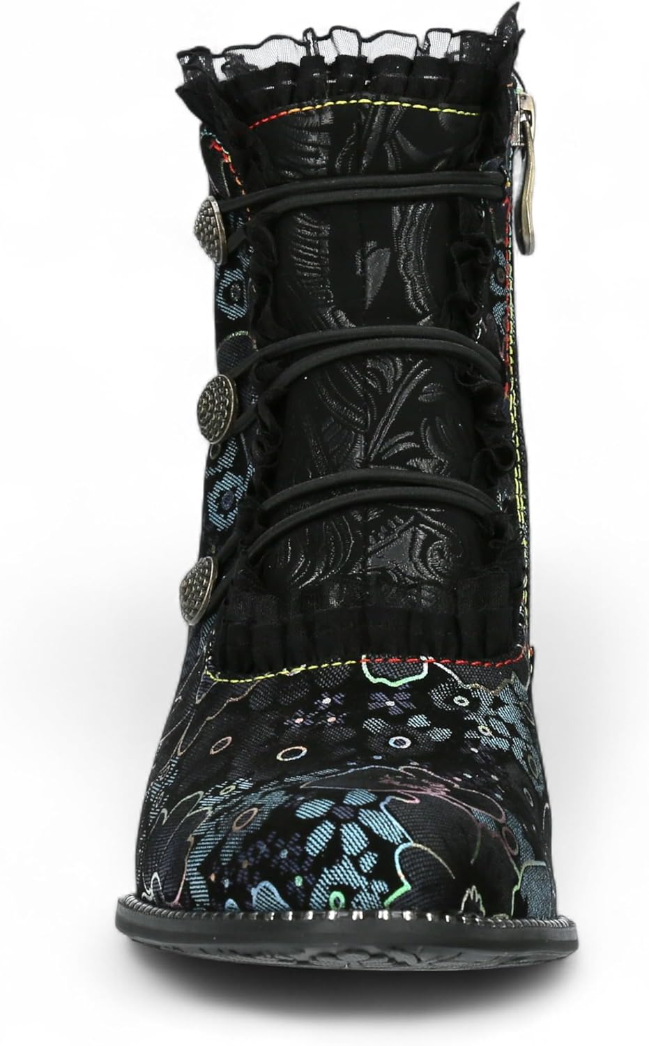 Laura Vita Women’s Elcodieo 224 Gothic Victorian Blue Floral Leather Ankle Boots – Vintage Lace-Up Zip Closure