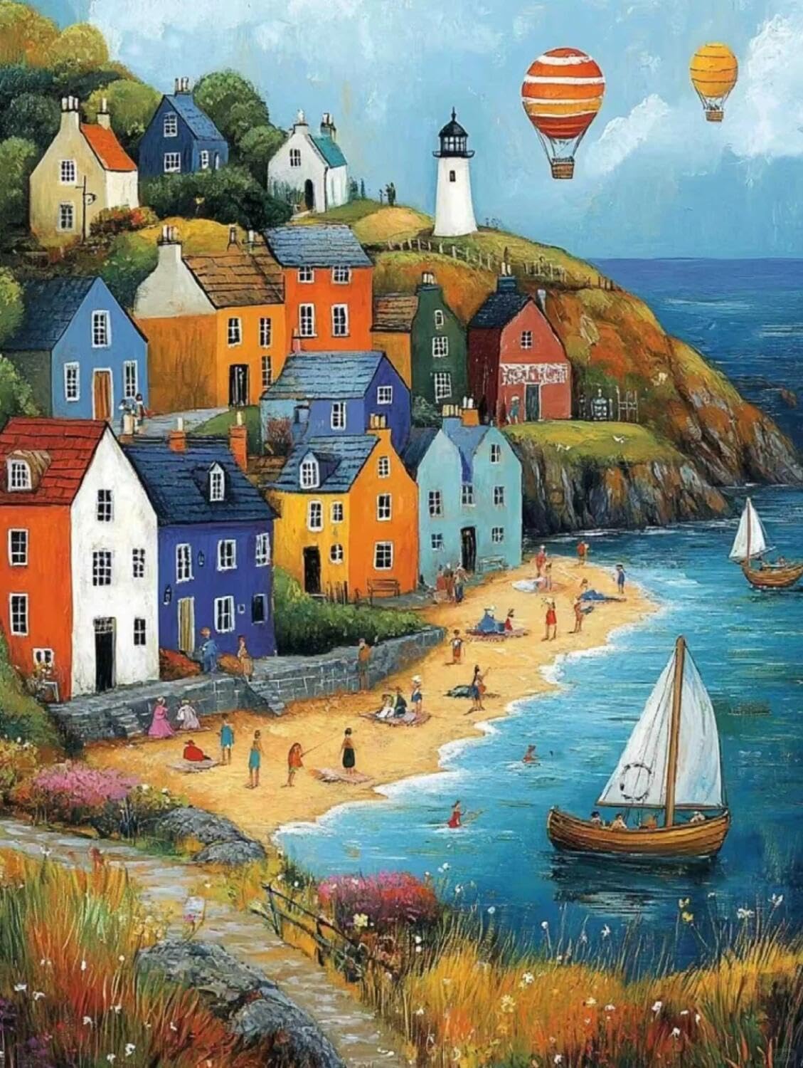 Rqwybcaxn Stamped Beaded Cross Stitch Kits Fantasy Harbor 40x50cm