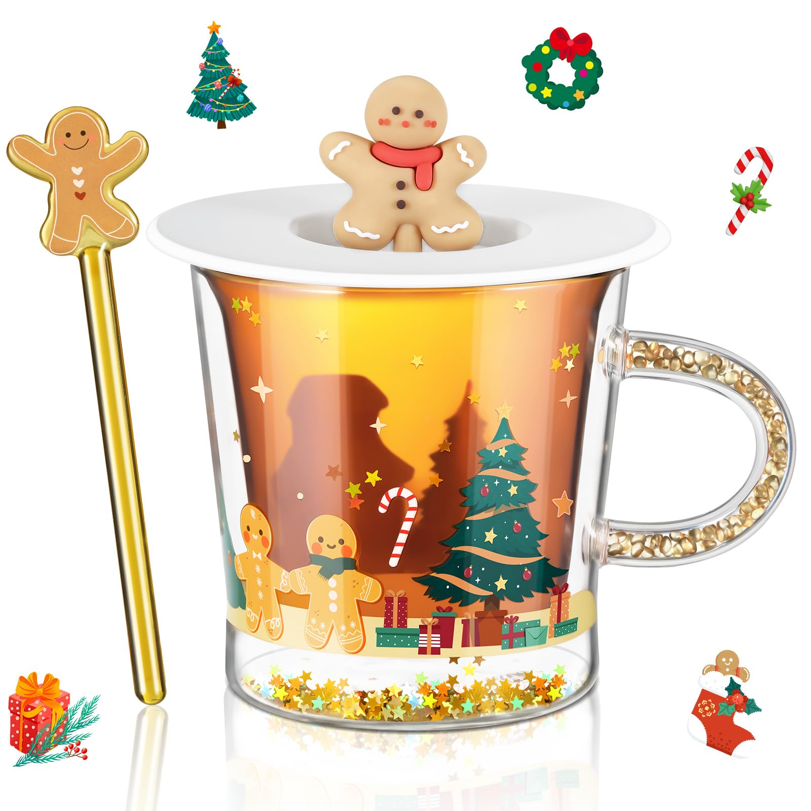 ecooe Doppelwandige Süße Weihnachtsbaum Latte Macchiato Gläser 260ml Kaffeetasse Weihnachten Becher mit Weihnachtsbaum Teesieb Teegläser für Milch, EIS, Weihnachtsgeschenke Geschenke für Frauen Kind
