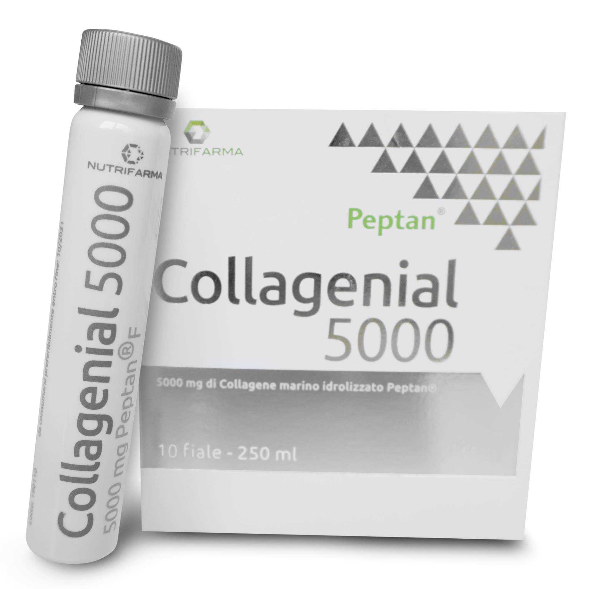 Collagene Marino con Acido Ialuronico da Bere - Collagene Idrolizzato PEPTAN® Massima Cura Viso Antirughe - Vitamina C + Zinco per Pelle, Articolazioni ed Ossa | 10 Fiale da 25 ml - Collagenial 5000