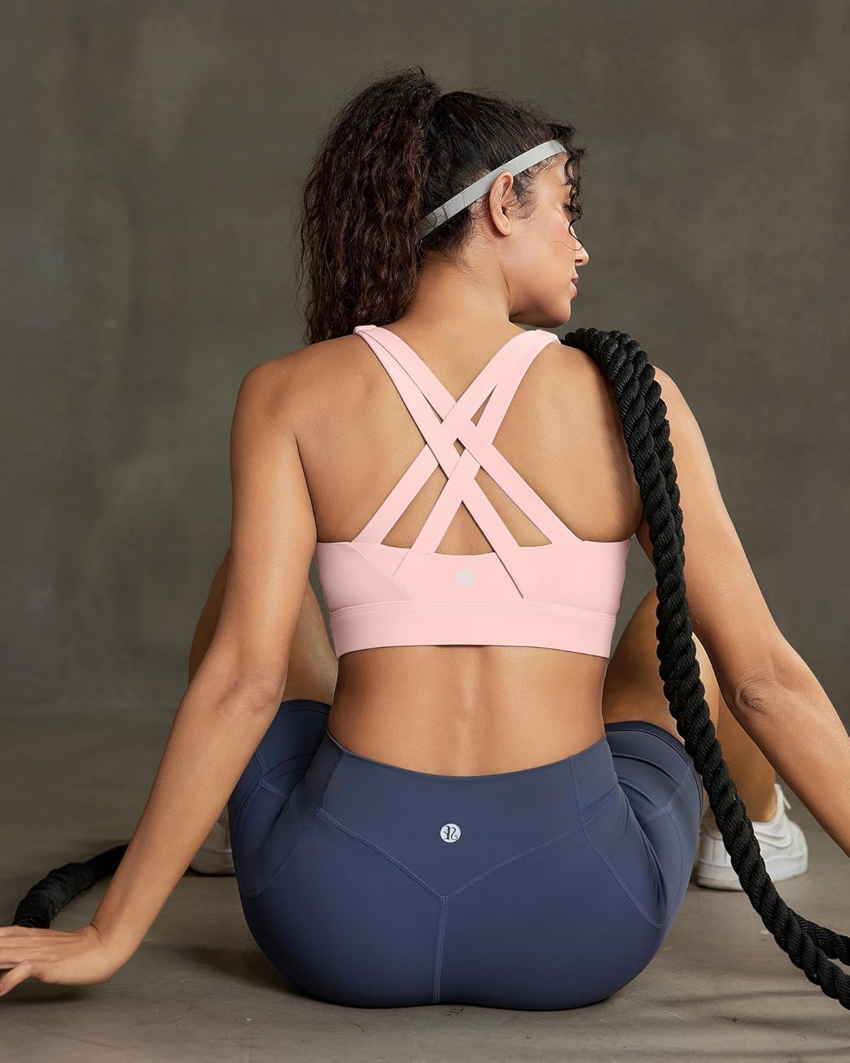 RUNNING GIRL Sports Bra for Women High Support,Strappy Running Supportive High Impact Sports Bras with Sewn in Pads