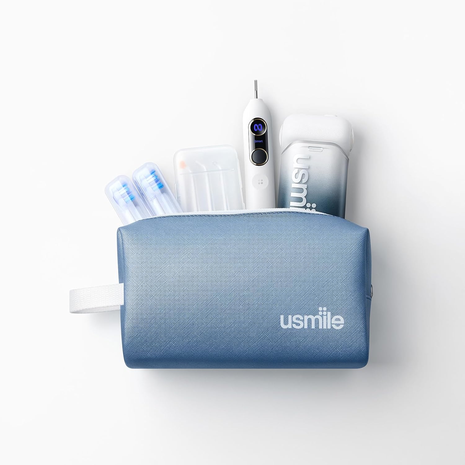 usmile Travel Case for Electric Toothbrush & Water Flosser – Water-Resistant PU Leather Hanging Toiletry Bag, Compatible with C10, C30, P10S, Y10PRO & Y20PRO, Portable for Travel, Gym & School (Blue)