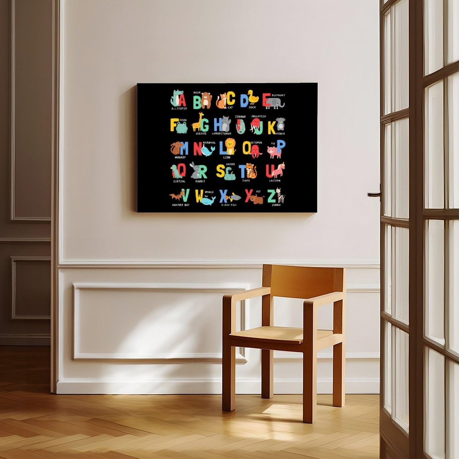NEOHI Impression sur toile éducative avec lettres de l'alphabet pour chambre d'enfant, salon, chambre d'enfant - 40 x 60 cm
