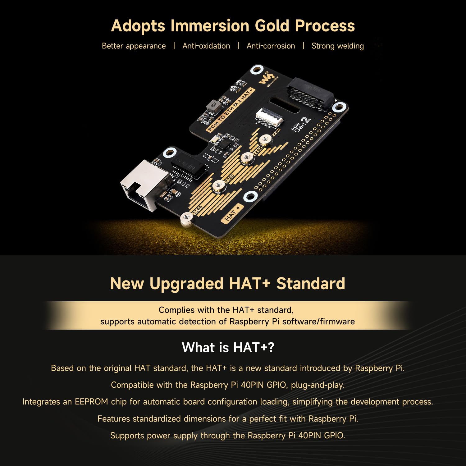 Waveshare PCIe To ETH And M.2 Adapter For Raspberry Pi 5, Plug and Play, Compatible With 2280/2260 / 2242/2230 Size NVMe Protocol M2SSD, 5Gbps Data Rate, High-Speed Reading/Writing, Pi5 NVMe HAT