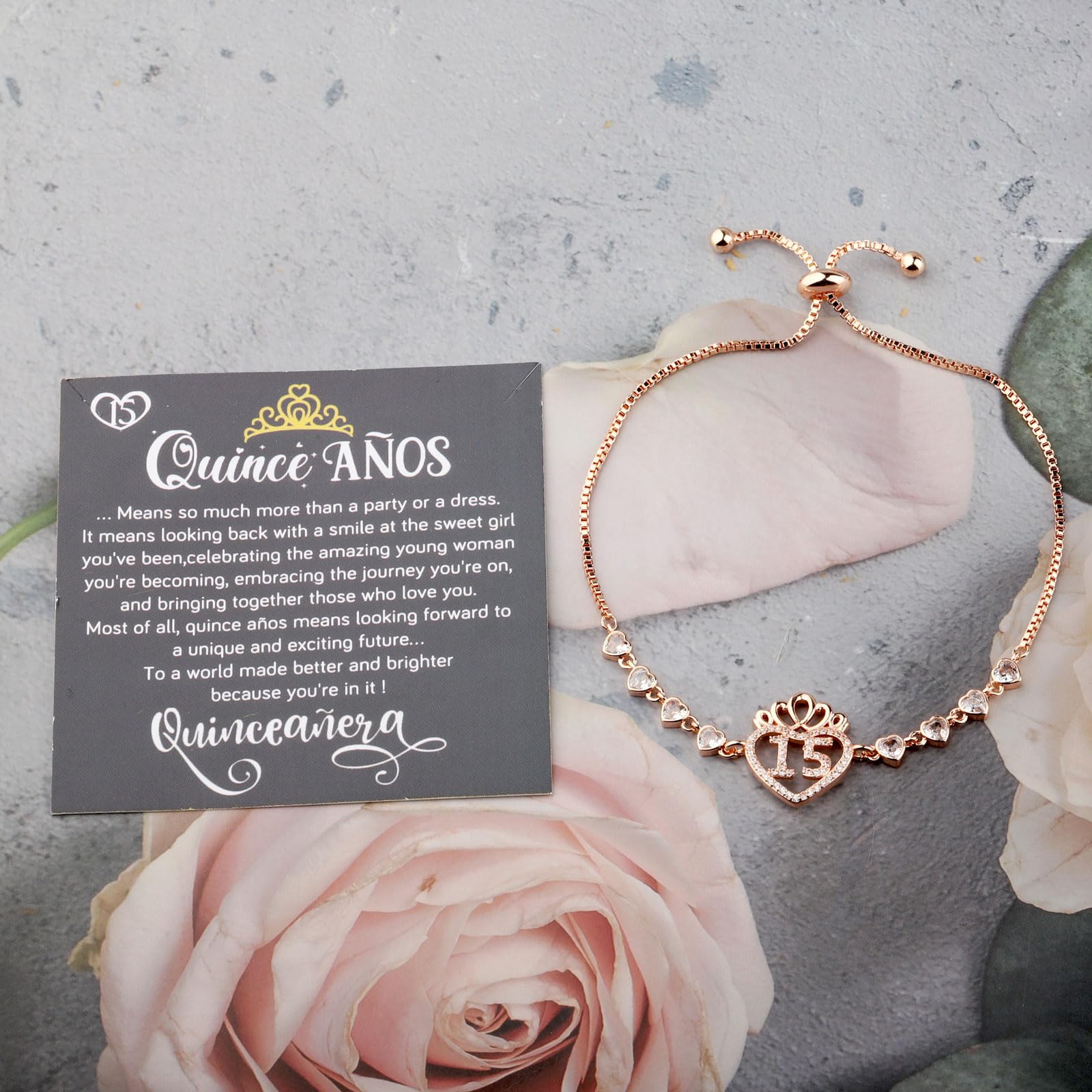 FEELMEM Quinceanera 15 Quince Anos Princess Crown Charm Bracelet Happy 15th Birthday Gift