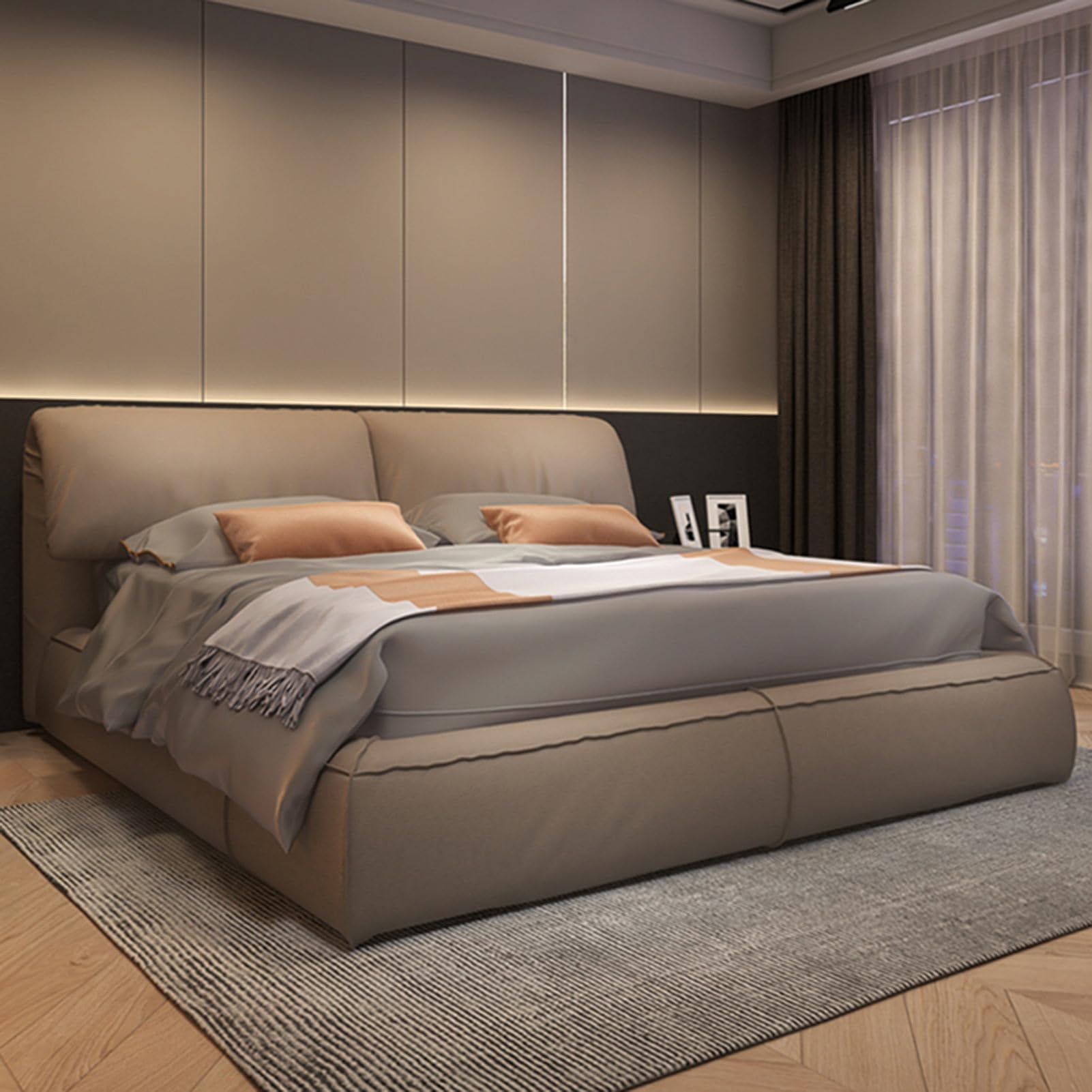 OUDINI Modern King Size Upholstered Platform Bed Frame Noise Free Storage Platform Bed Frame No Box Spring Needed