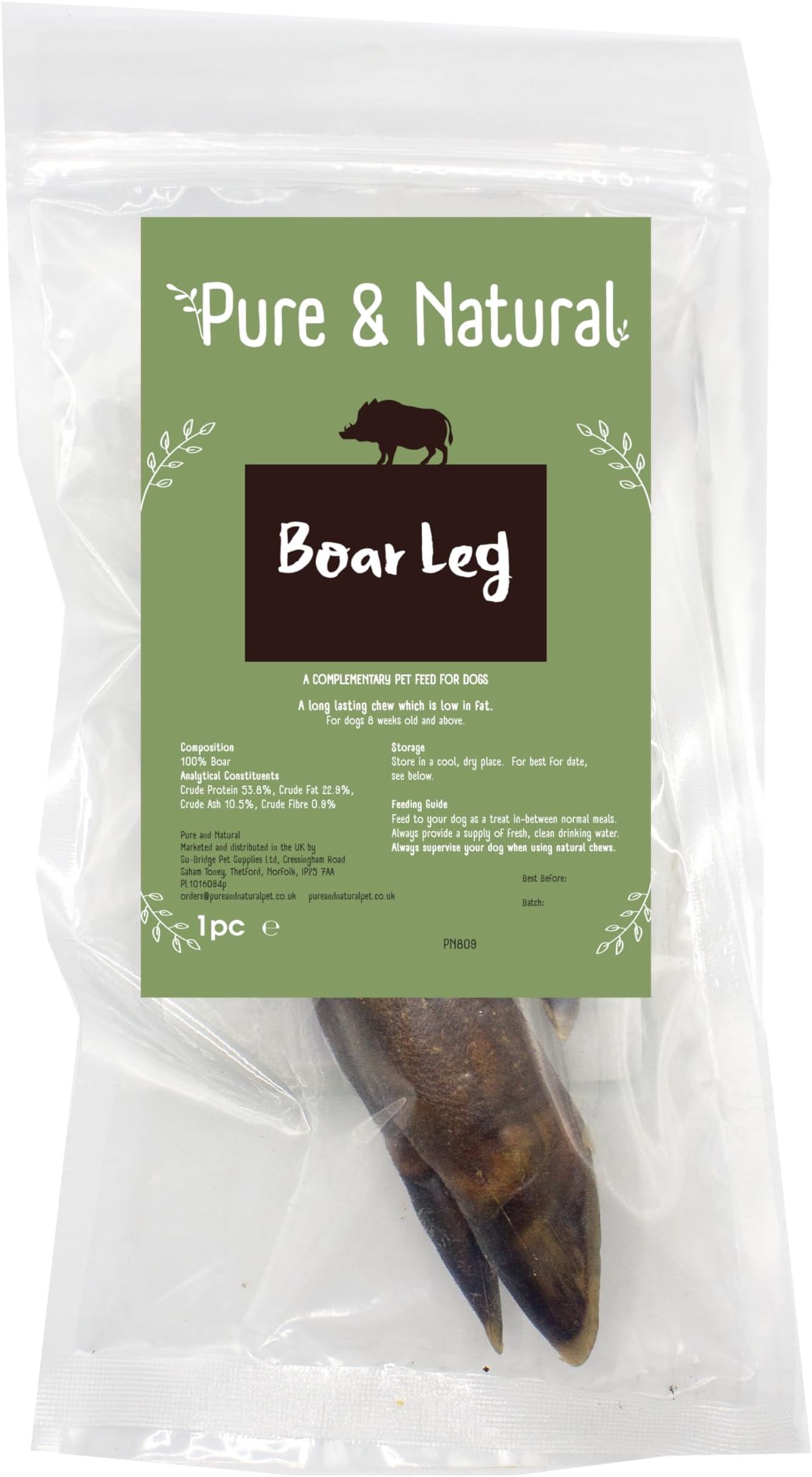 Pure & Natural Boar Leg Large Dog Bone - Long Lasting Dog Chew Bones, Natural Dog Chews Long Lasting for Large Dogs, Healthy Low Fat Dog Treats