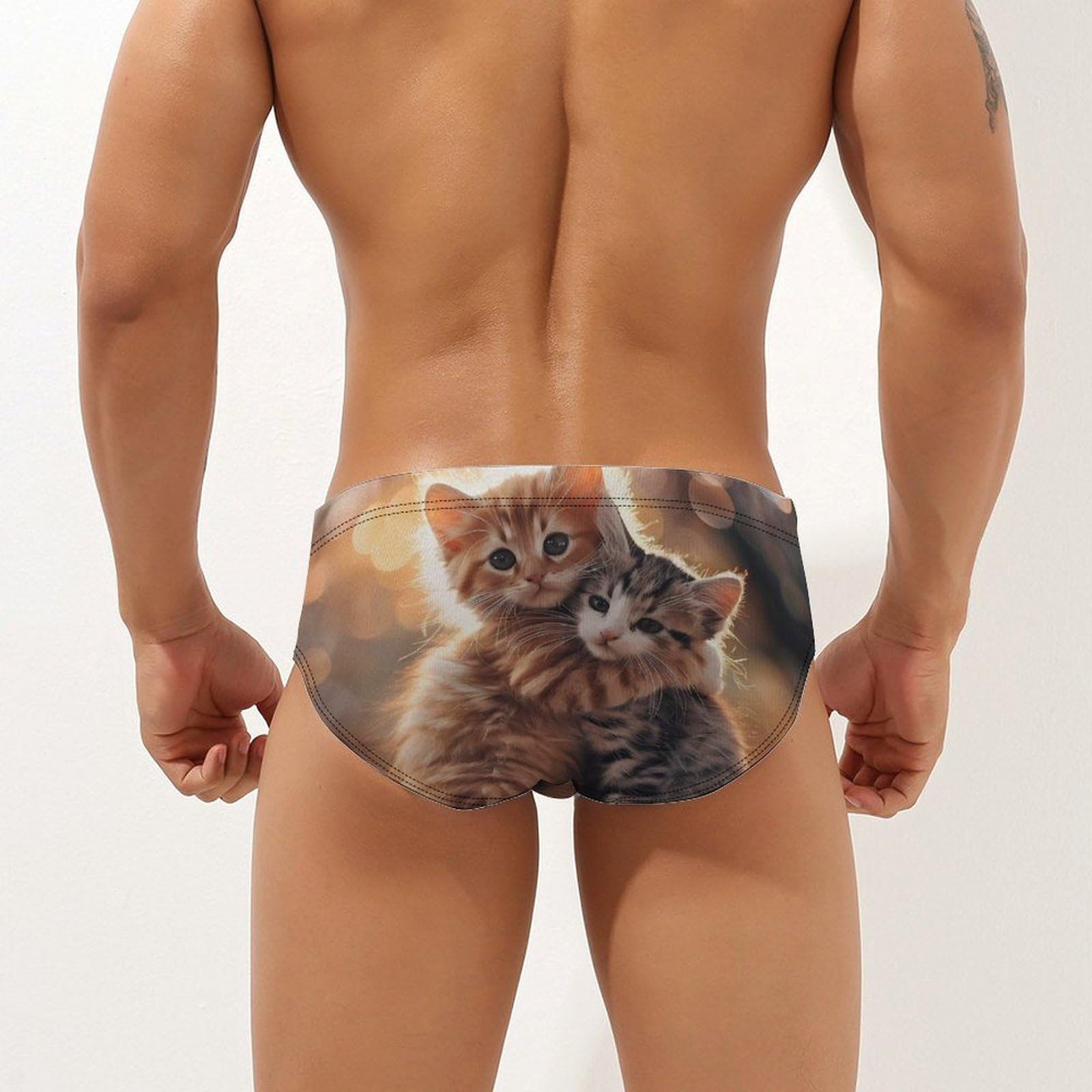 Funny Kittens Animal Cat Mens Swim Briefs Bikini Swimwear Print Beach Shorts Sexy Swimsuit 3XL