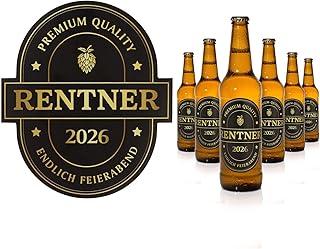 Rentner Geschenk Mann - 6 Stück Premium Rentner 2026 Flaschenetiketten Selbstklebend - Renteneintritt Geschenk Männer - Ruhestand Geschenke zur Rente Mann