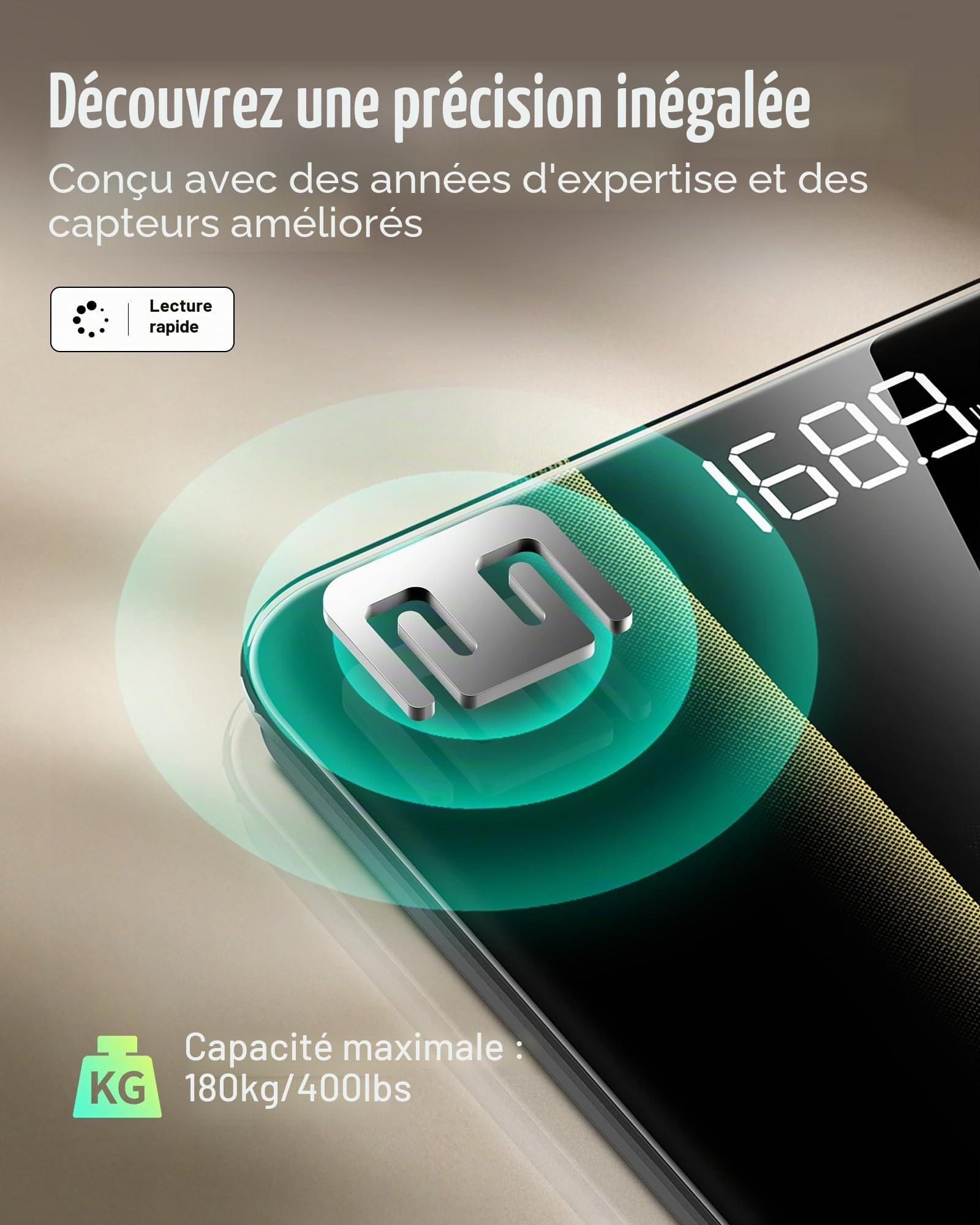 RunSTAR Balance Pese Personne, Haute précision avec grand écran rétroéclairé à LED clair, Pese personnes avec verre trempé de 6 mm, 180kg/400lb