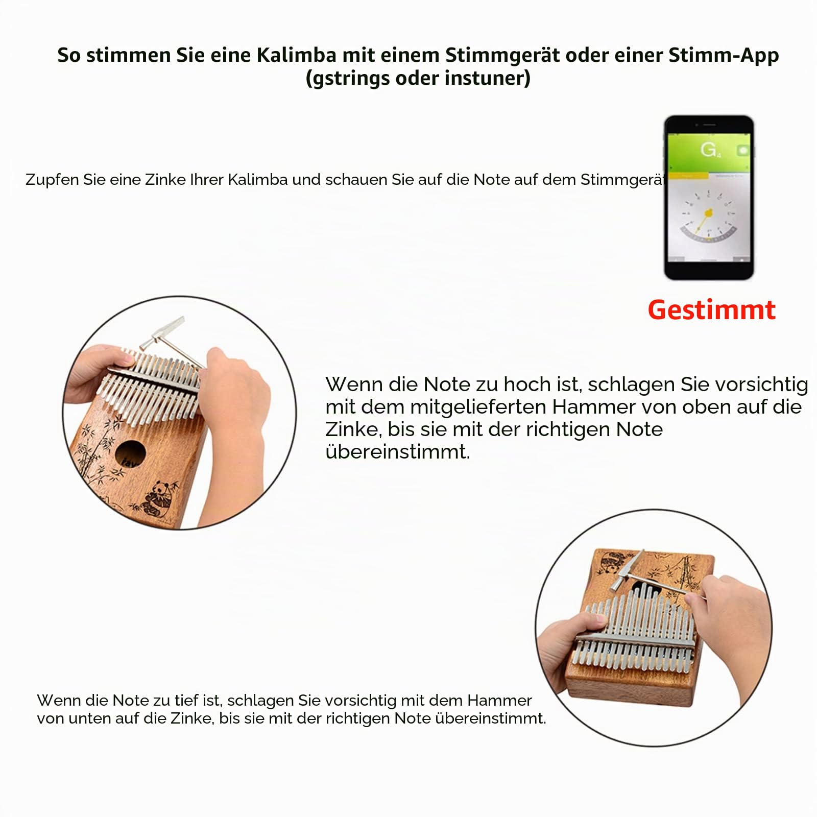 Rayzm Kalimba/Daumenklavier/Fingerklavier mit Zubehör, 17 Tasten Tragbares Finger-Marimbaphon-Instrument für Musikliebhaber/Anfänger (Massiv Mahagoni)