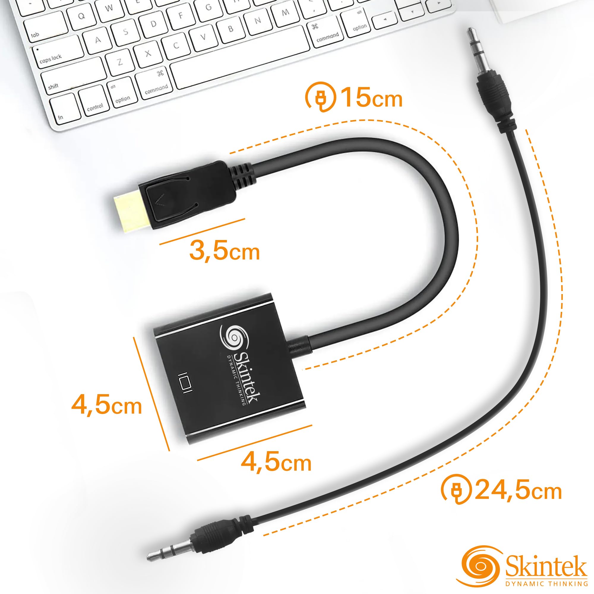 Adaptateur HDMI Vers VGA Skintek Avec Audio 3.5mm - 1080p 60Hz - Câble 15cm Pour PC Et Ordinateur Portable