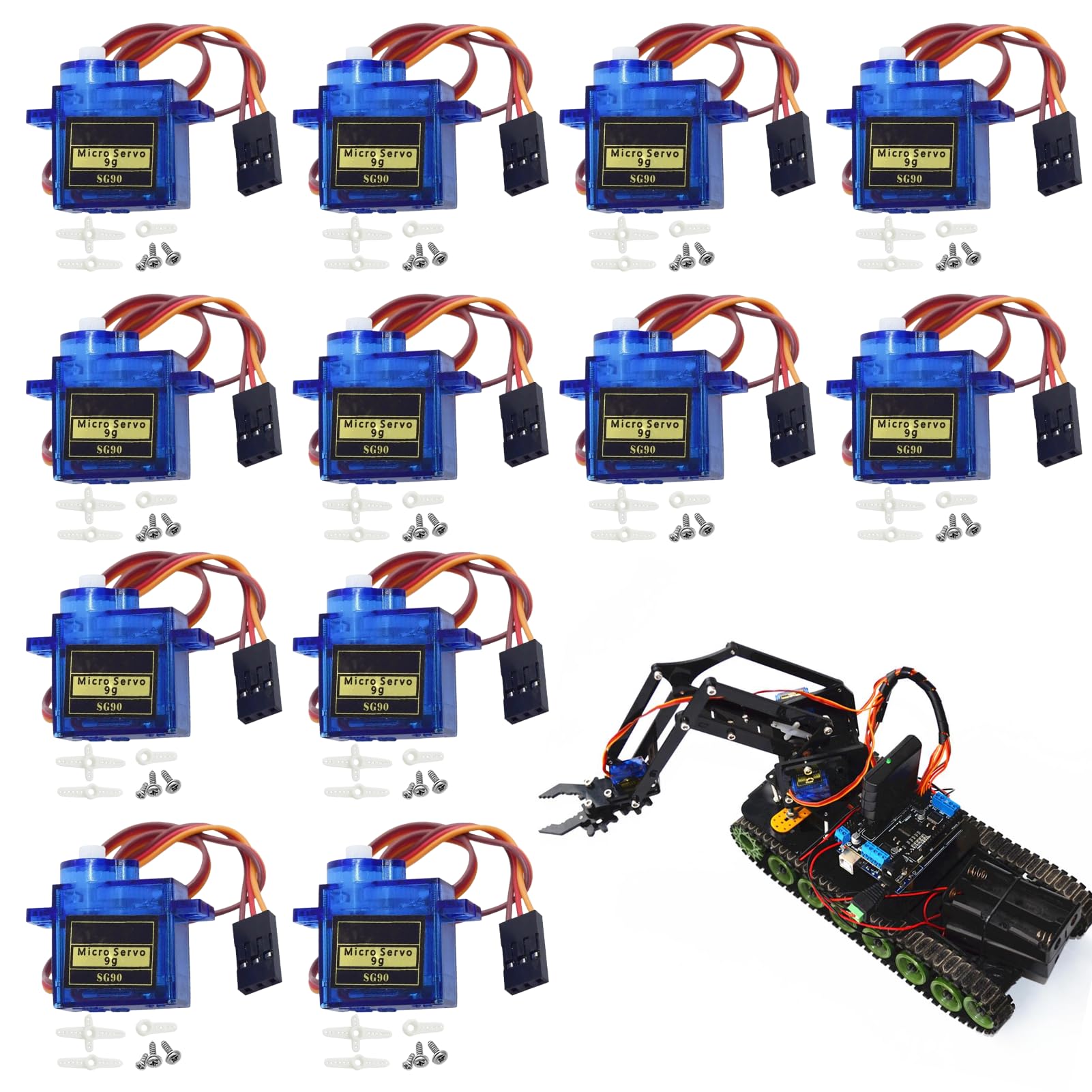 SG90 Servo Motor, 12 Pcs SG90 9G Micro Servo Kit for RC Robot Arm Helicopter Airplane Remote Control, Metal Geared Motor Kit, Compatible with Arduino