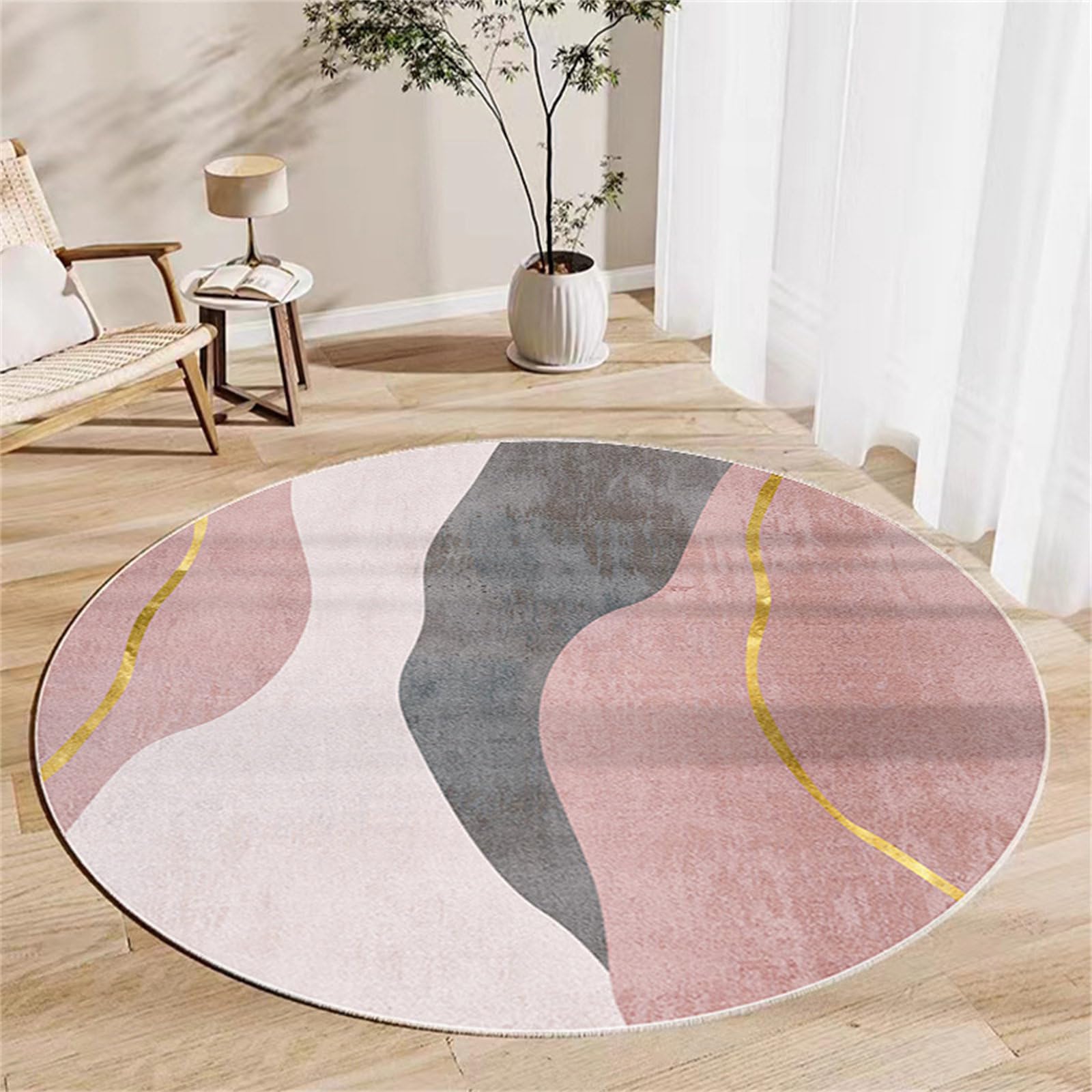 Tapis Rond, Luxueux et Simple Velours Cristal Tapis Chambre, Tapis Chambre Enfant, Antidérapant Lavable Tapis de Salon, Tapis Doux, Convient pour Bureau (160cm,Rose)