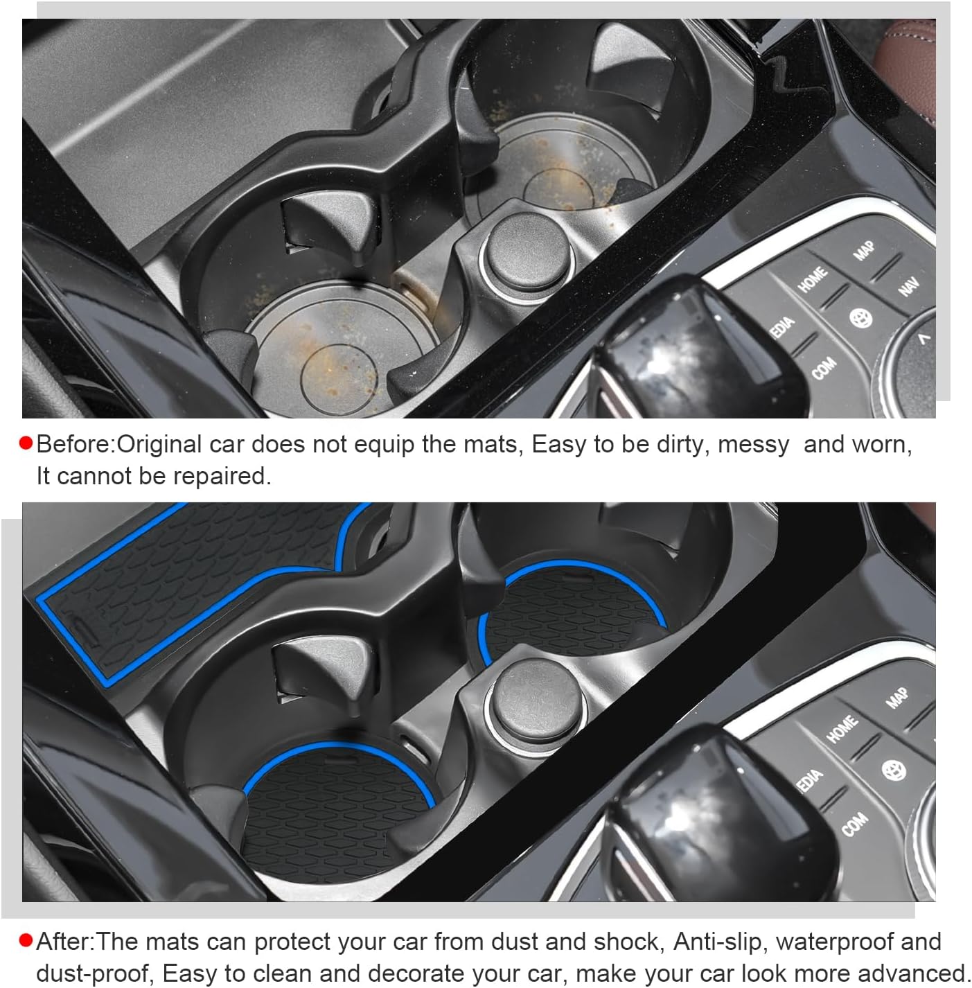 BMW X3/X4 Center Console Liners - 16PCS Non-Slip Mats - Blue