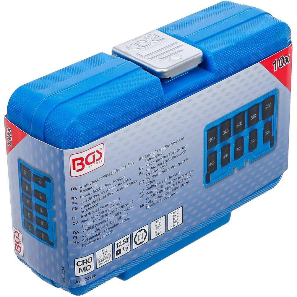 D-Work - Set di boccole a scossa da 1/2-3/8 a 15/16 pollici, 10 pezzi, resistenti e pratici, in acciaio