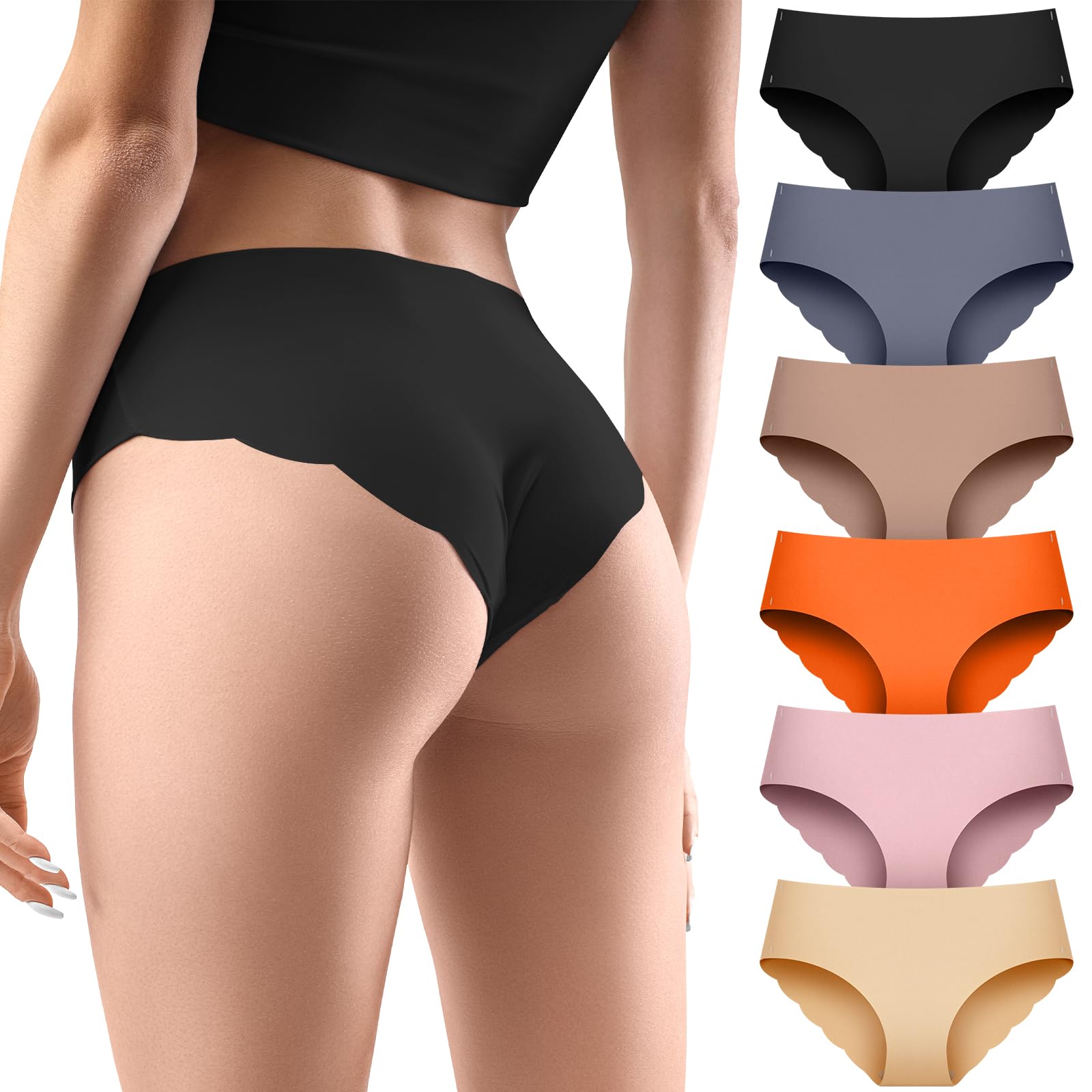 Svalor Unterhosen Damen Seamless, Hohe Taille Nahtlose Unterwäsche, Atmungsaktiv Bequeme & Elastische Slips, Weiche Unsichtbare Panties für Alltag & Sport, 6er Pack(L/UK 14/Waist:32-35/Hips:40-42.5)
