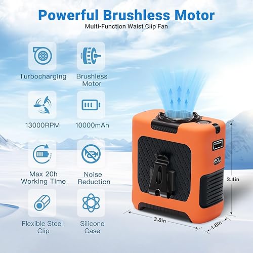 Miniatura 3 de Ventiladores portátiles con flujo de aire fuerte ventilador de cintura personal con tiempo de funcionamiento máximo de 40 horas, ventiladores de