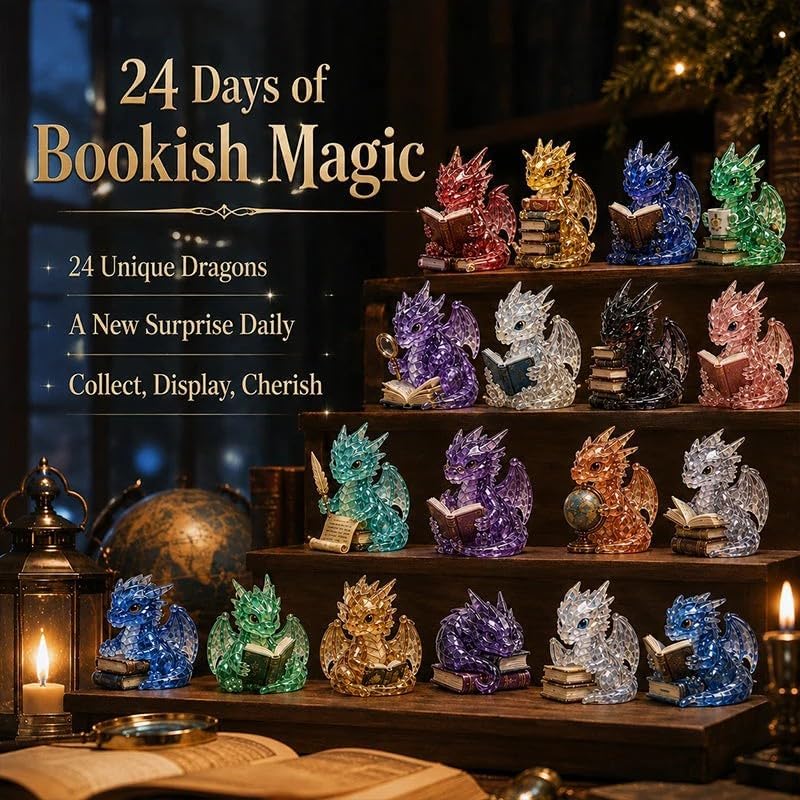 Crystal Dragon Advent Calendar - 24 Day Bookish Dragon Countdown Calendar with 24 Mini Crystal-Look Dragons, Fantasy Book Lover Gift for Adults Teens Fantasy Readers & Holiday Display, 1PC