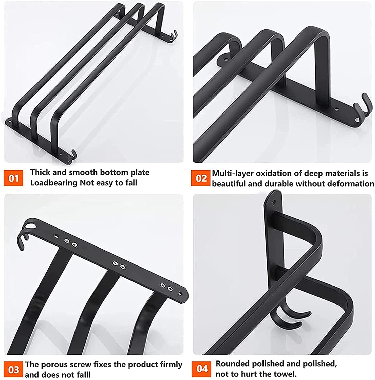 SELICO Toallero de baño con Escalera de 3 Niveles, toallero de Cocina, Hotel, toallero de Ducha, toallero de Aluminio montado en la Pared, Negro mate/60 cm