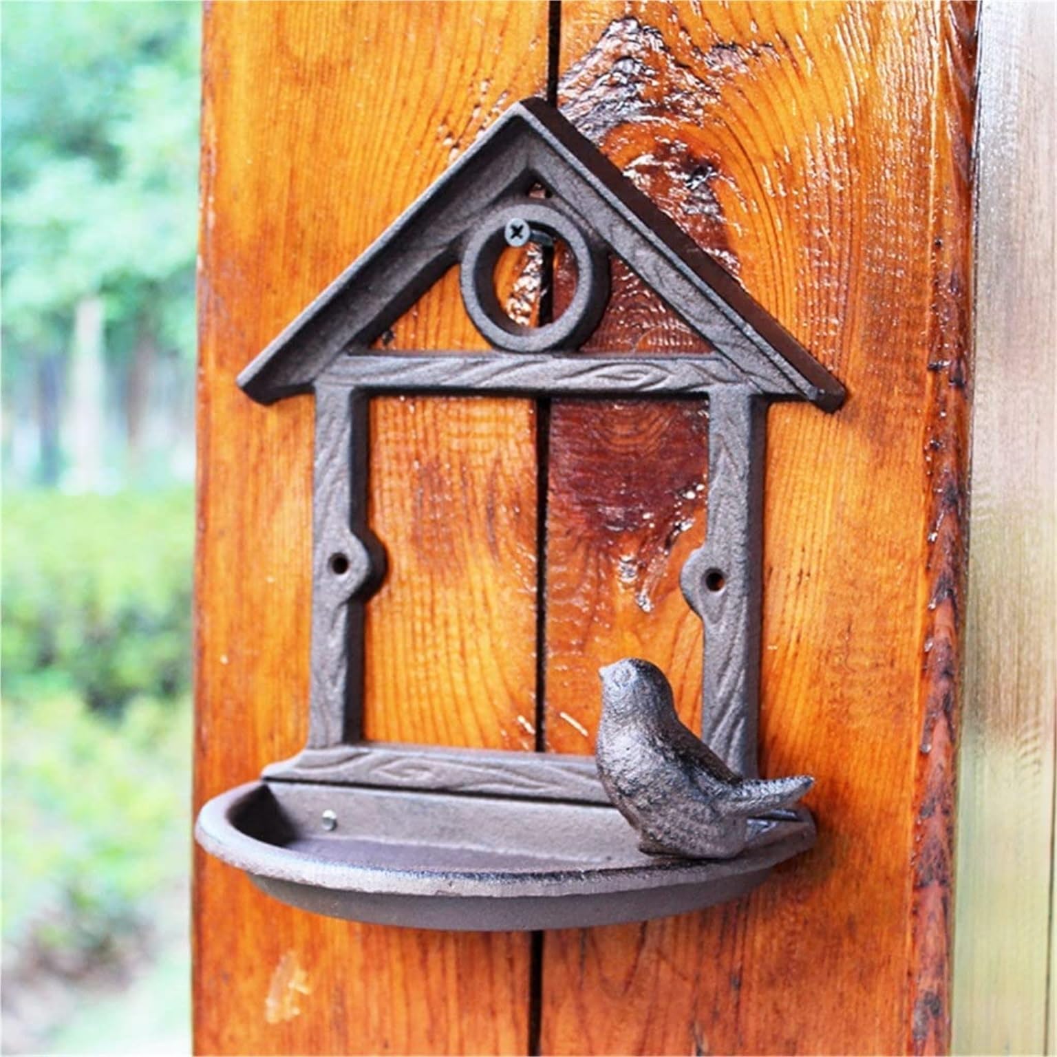 Karmnik dla Dzikich Ptaków Bird Feeder Rustykalny Żeliwny Karmnik Dla Ptaków Dom Naścienny Miska Do Przechowywania Z Figurkami Wystrój Ogrodu Wróbli