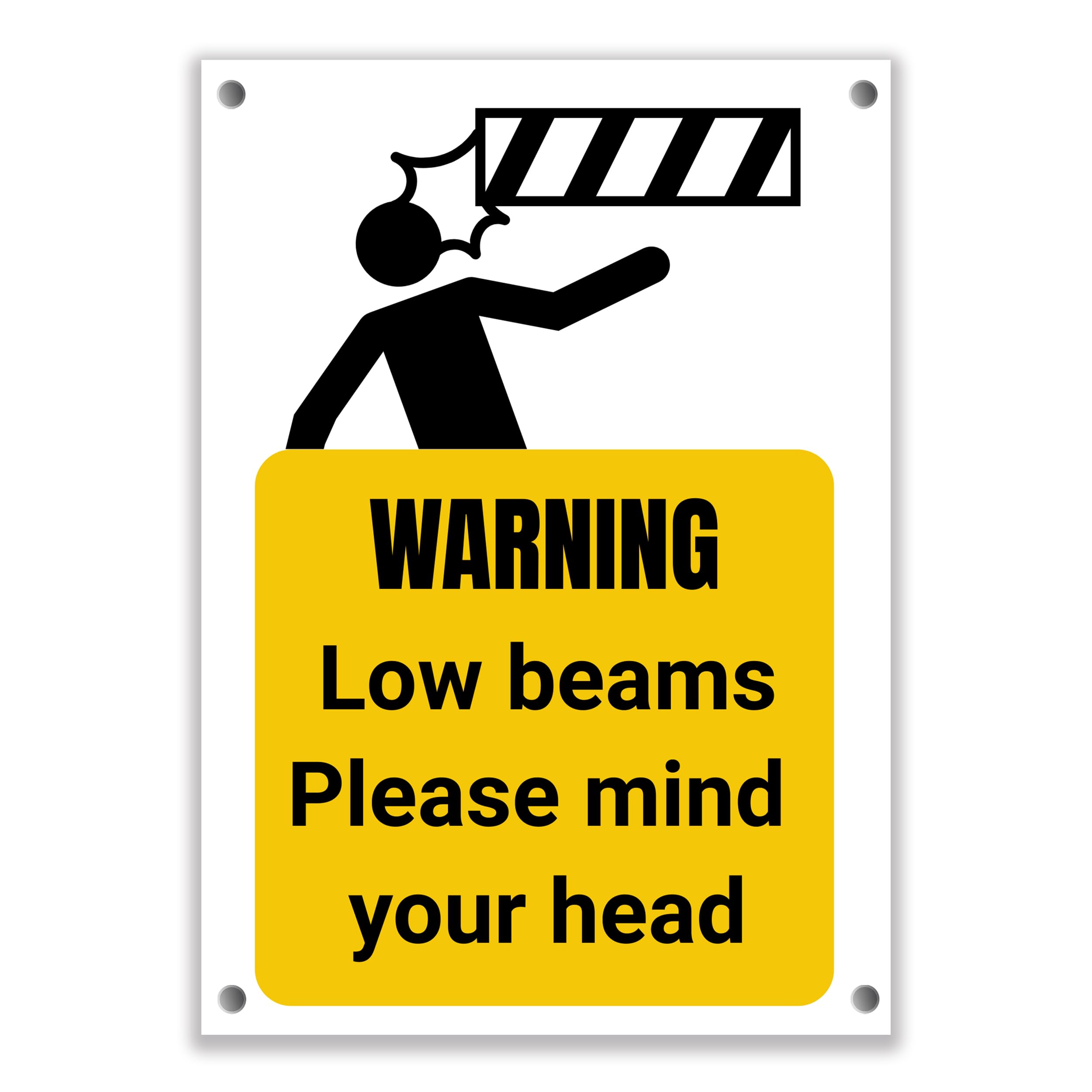 LP Lifestyle Warning Low Beams Please Mind Your Head Sign – Rust-Free Waterproof & Weatherproof PVC Safety Sign for Low Clearance Areas, Indoor & Outdoor Use No.322 (A4 (210mm x 297mm) – Holes)