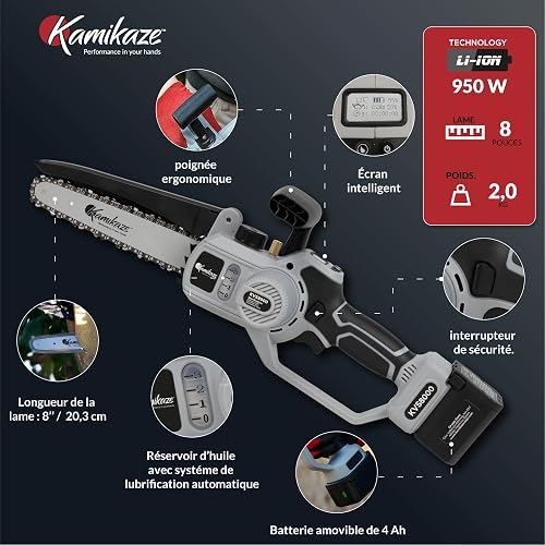 Tronçonneuse électrique KAMIKAZE KVS 8000 21V, 8 pouces, 300W, tronçonneuse électrique sans fil rechargeable avec lumière LED, travail continue - 3