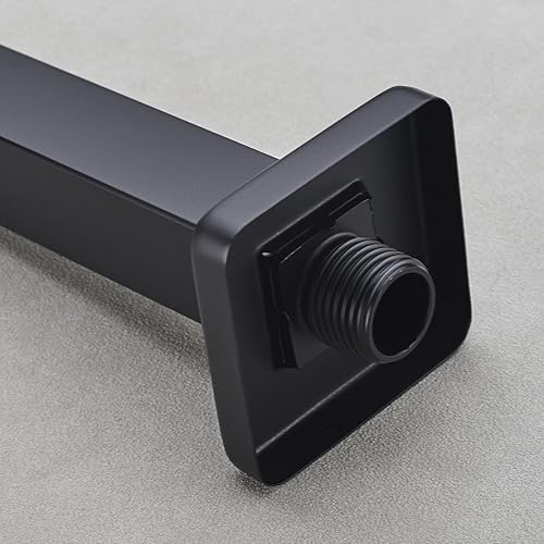 Miniatura 5 de Brazo de ducha negro con brida, brazo de extensión de cabezal de ducha de montaje en techo, brazo de ducha cuadrado de acero inoxidable, 4 pulgadas