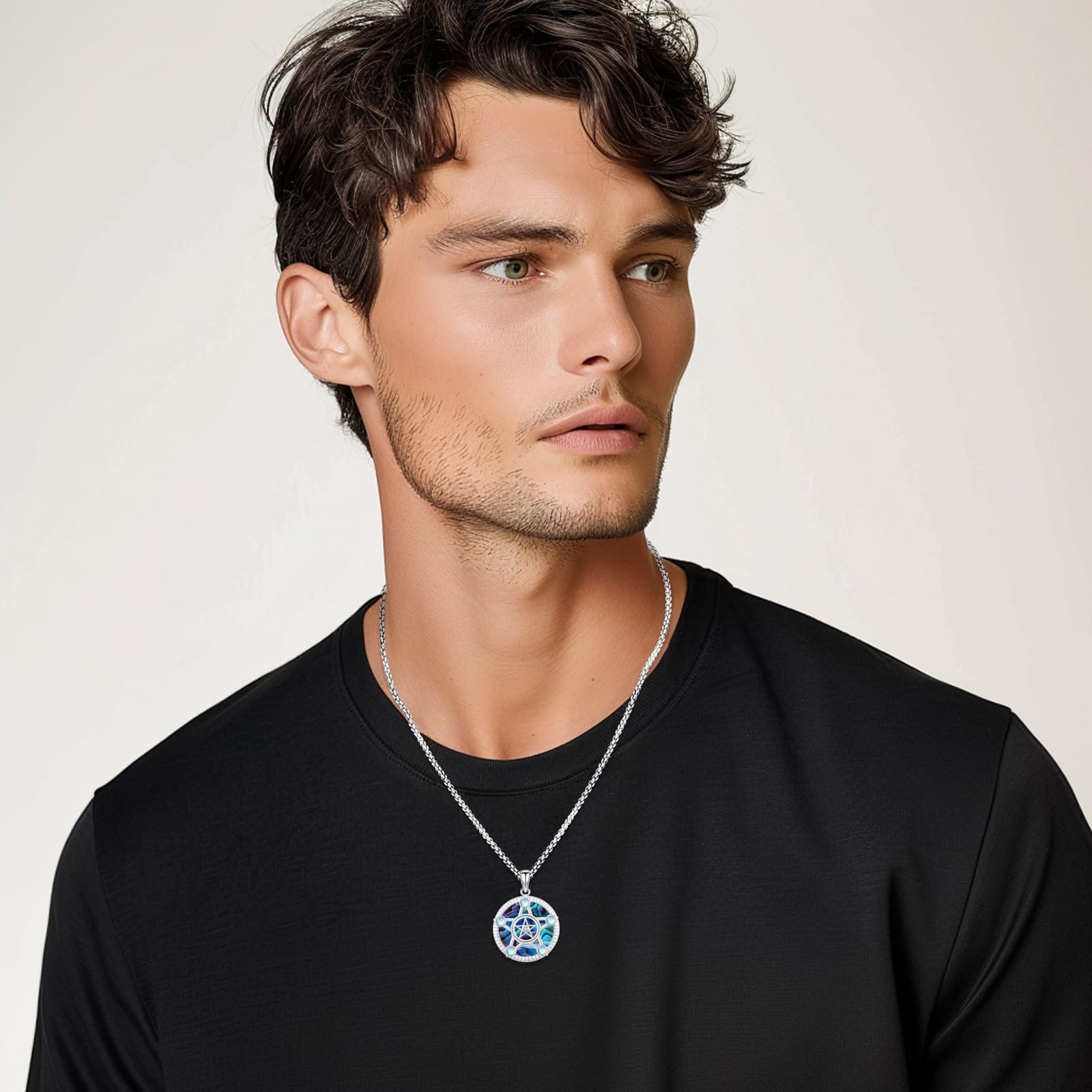 Eusense Pentagram Collar Triple Luna Diosa Collar de Plata de Ley 925 Hécate Colgante Sol y la Luna Colgante Joyería Regalos Espiritual Amuleto Pagano Talismán para Hombres Mujeres