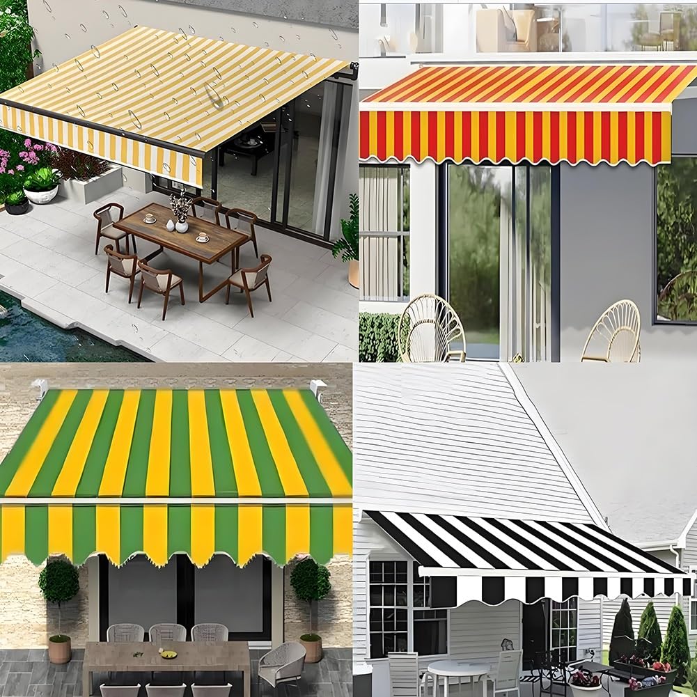 Ochrona przed promieniowaniem UV, w paski, wysuwana markiza zapasowa, wodoodporna, do użytku na zewnątrz, osłona górna z falbanką (bez ramy) - 250 x 200 cm, na patio, do ogrodu