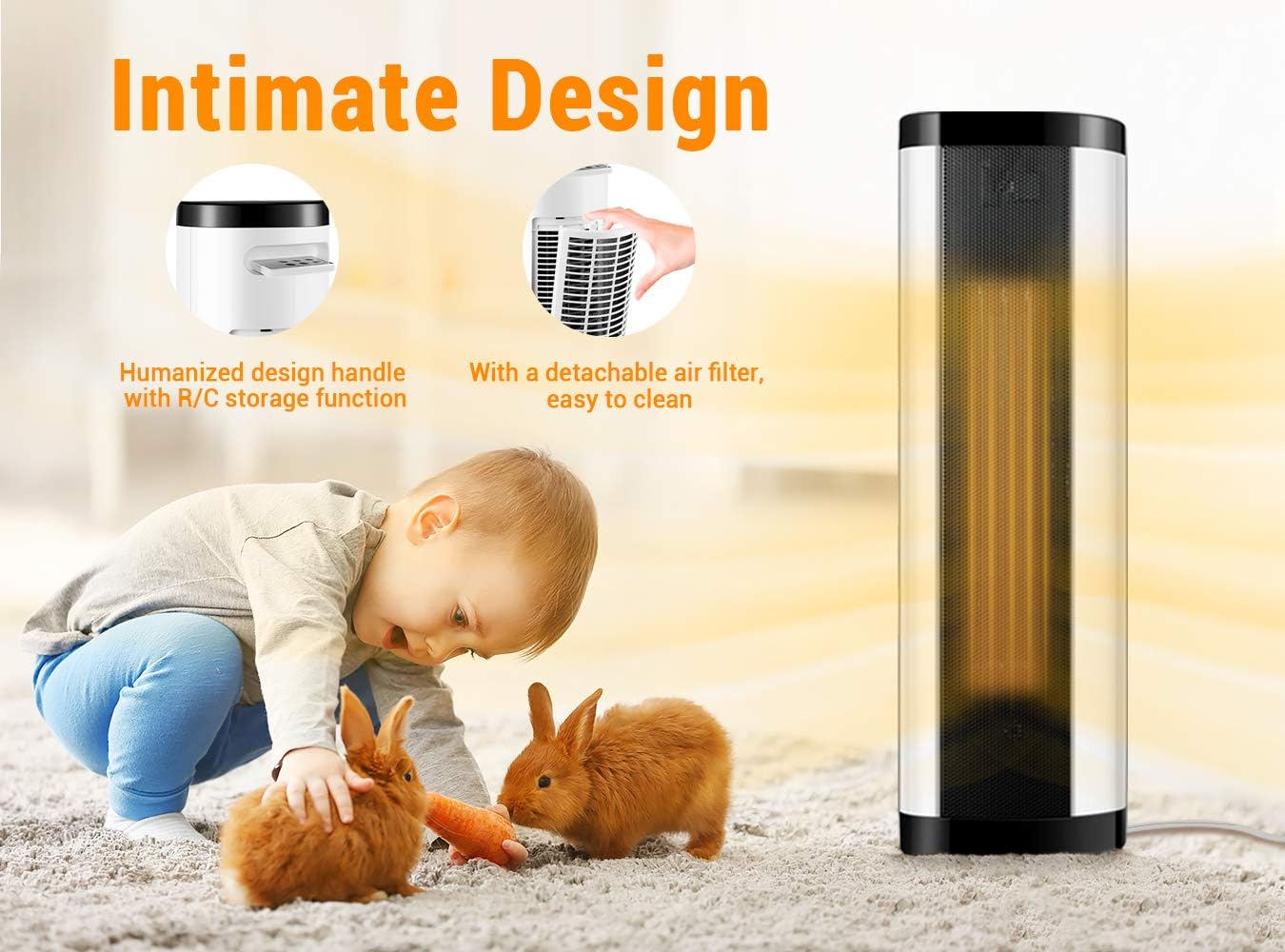 Super Big Clearance! Space Heater, 1500W Ceramic Tower Heaters Indoor Portable with Remote, Electric Internal Oscillating Fast Heating Heater with Adjustable Thermostat, ECO Mode and Timer, Quiet and Safe for Indoor Use