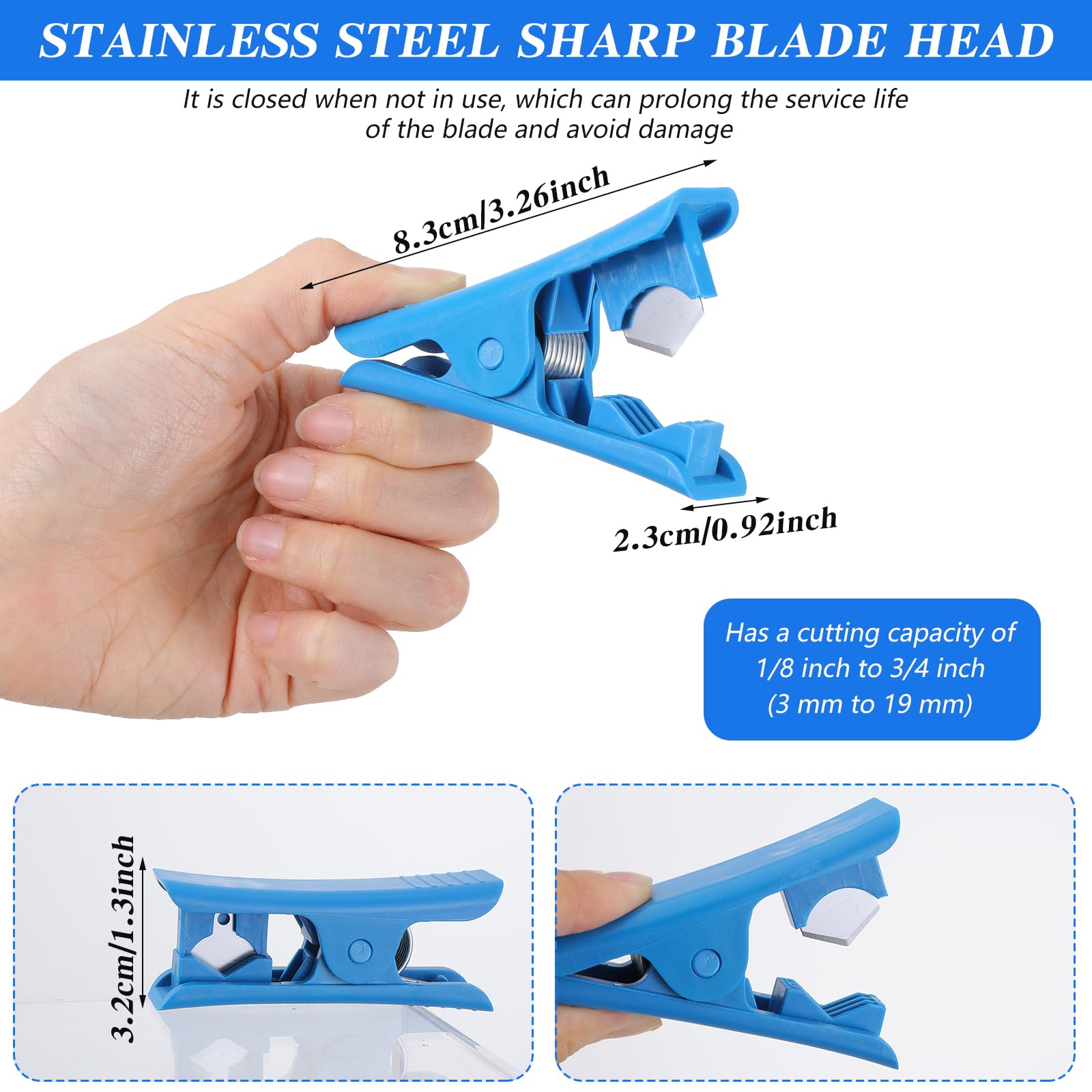 PEOVLVN 3 Pcs Tube Cutter, Plastic Tubing Cutting Tool Pex Hose Cutter for Nylon PVC PU Tubes and Hose Cut up to 3/4 Inch OD (Blue) - Image 2