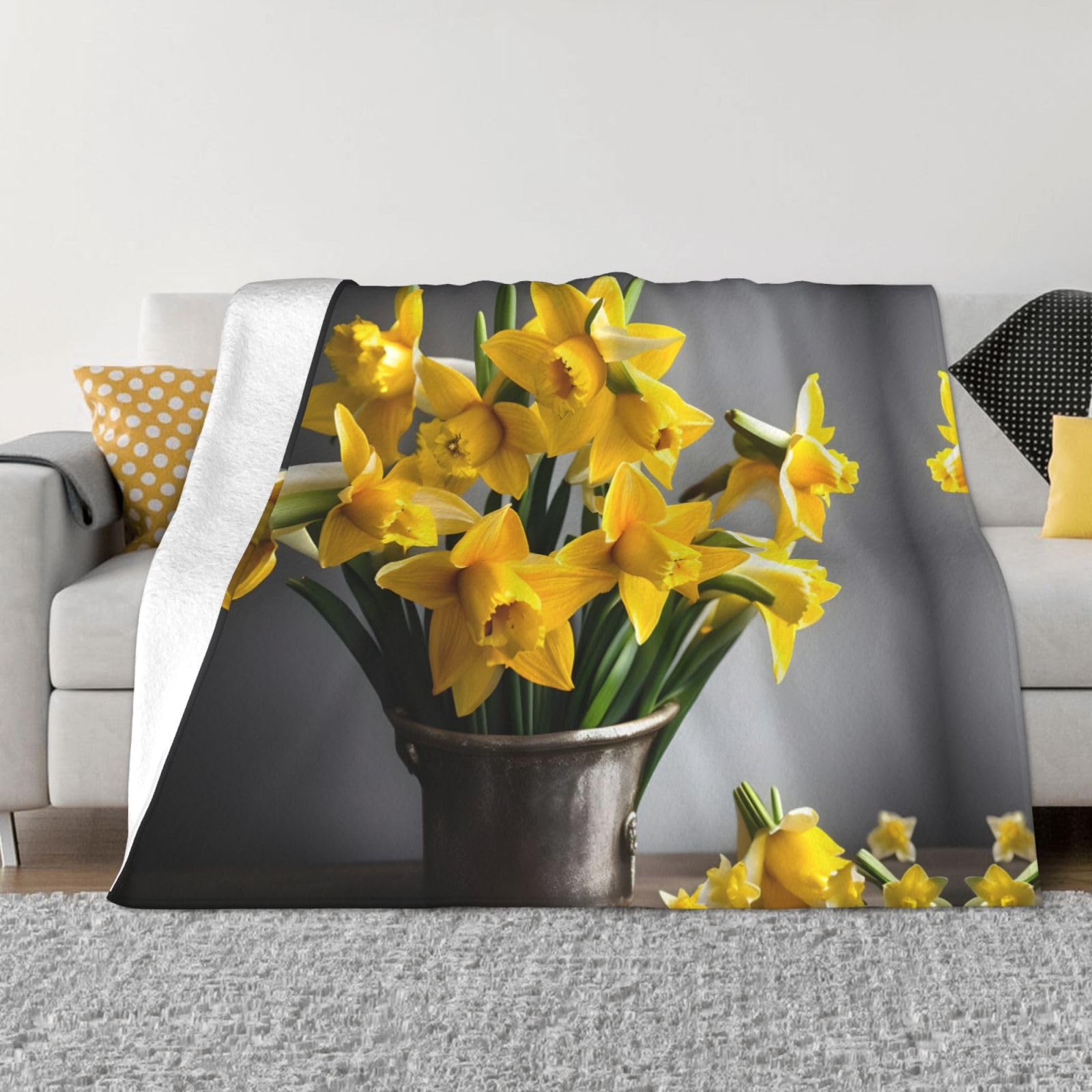 Couverture anti-boulochage bouquet de jonquilles pour en finir avec les plaids rêches