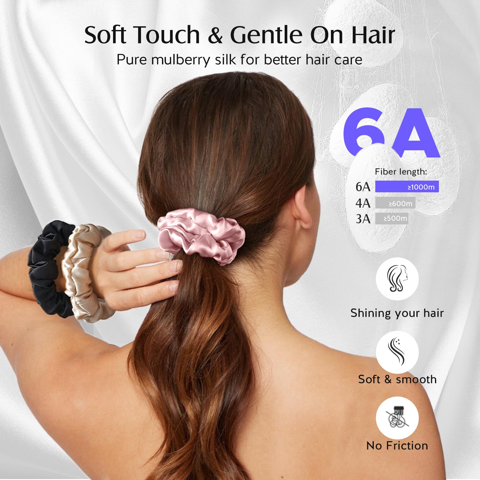 Umisleep Silk Scrunchies 22 Momme 100% Mulberry Silk Hair Ties for Less Frizz & Breakage Hair Bobbles for Women&Girls - Image 3