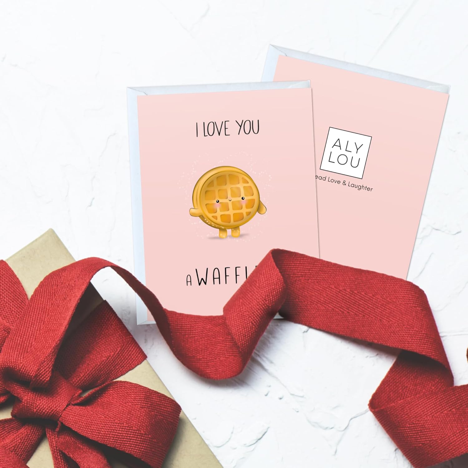 ALY LOU Cute Anniversary Birthday Card for Boyfriend, Wife, Girlfriend, Husband, Him Her - Punny Love Greeting Card Blank Inside (Love You A Waffle Lot) - Image 2