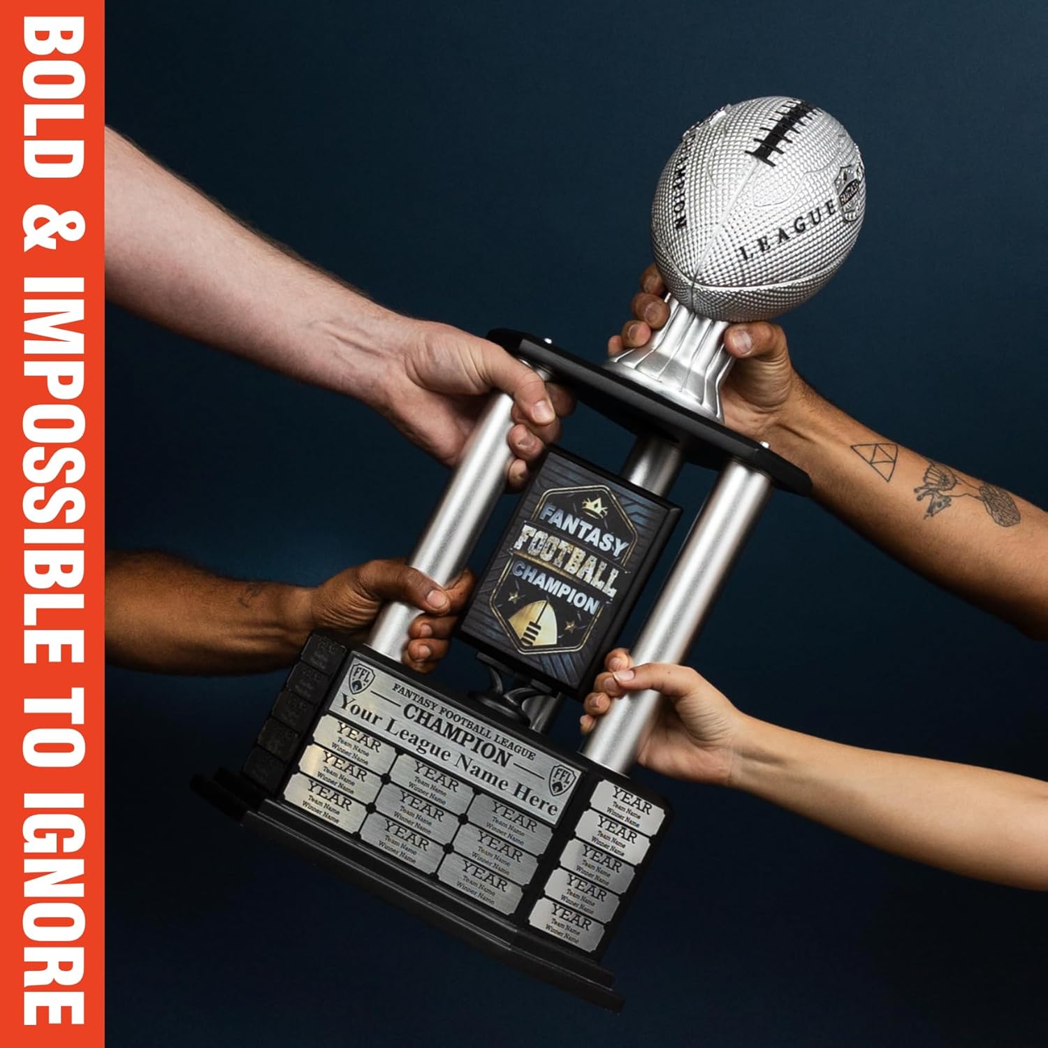 TrophySmack Perpetual Fantasy Football Trophy - Customizable Championship Trophy Award Winner | Free Engraving up to 19 Years Past Winners