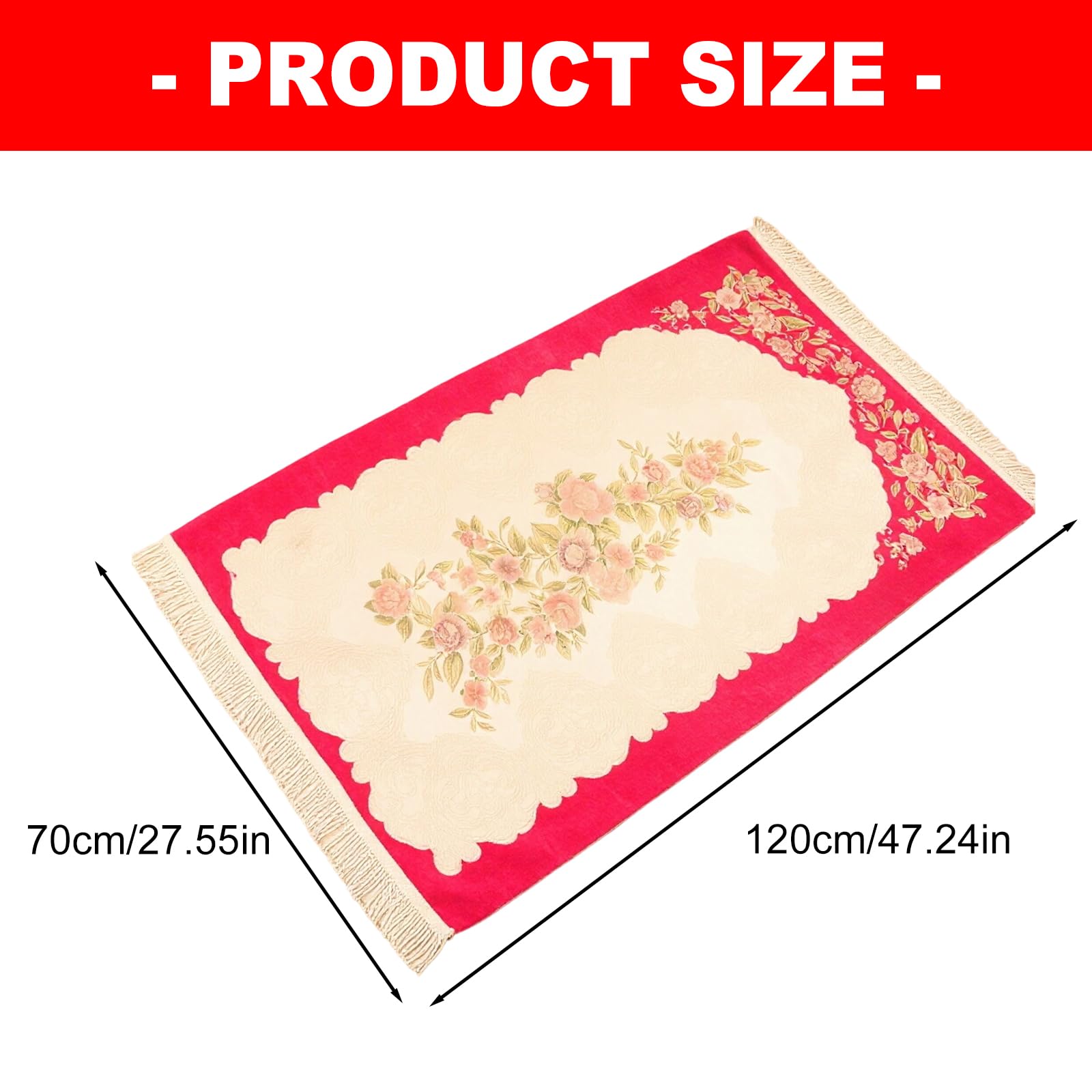 Tapis moderne brodé en chenilles 70 x 120 cm Base antidérapante Motif floral Tapis pour couloir, salle à manger, musulmans, prière islamique