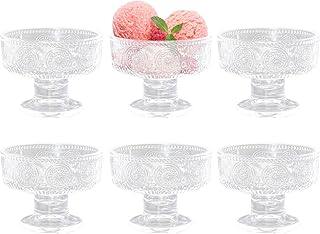 7.5OZ Glass Dessert Bowls/Cups, Set of 6 - Elegant Clear Glass Bowls for Ice Cream, Sundae, Fruit, Salad, Snack & Cocktail - Perfect for Home Use, Weddings, Parties & Special Occasions