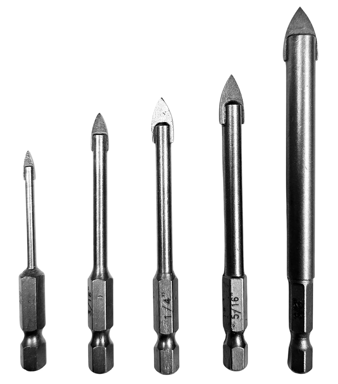 Drill America 5 Piece Carbide Tipped Glass & Tile Drill Bit Set with Hex Shank