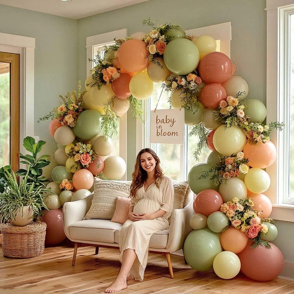 Dusty Pink Yellow Green Balloon Arch, Double Stuffed Sage Light Yellow Peach White Sand Mauve Pastel Balloon Garland Kit for Baby Shower Birthday Bridal Wedding Floral Valentines Party Decoration