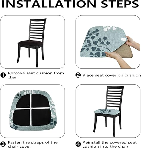 Miniatura 5 de FIGOOO Juego de 6 fundas elásticas para asiento de silla de comedor, de elastano, extraíbles, lavables, antipolvo, para silla de comedor (6